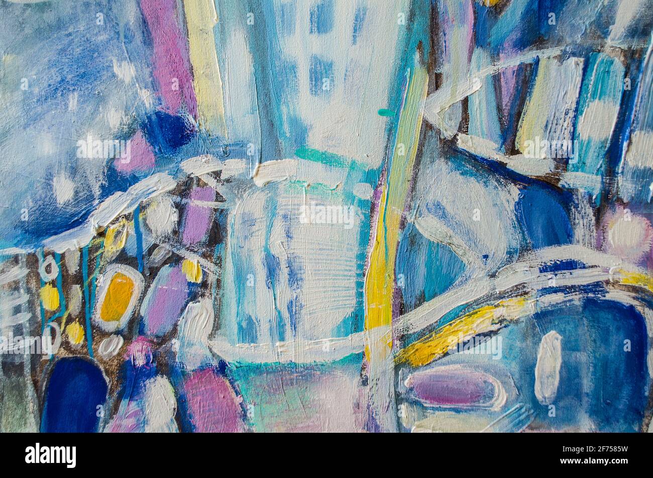 Disegnata a mano di pittura acrilica. L'arte astratta sfondo. Pittura Acrilica su tela di canapa. Colore e struttura. Frammento di opere d'arte. Pennellate di vernice. Ar moderno Foto Stock