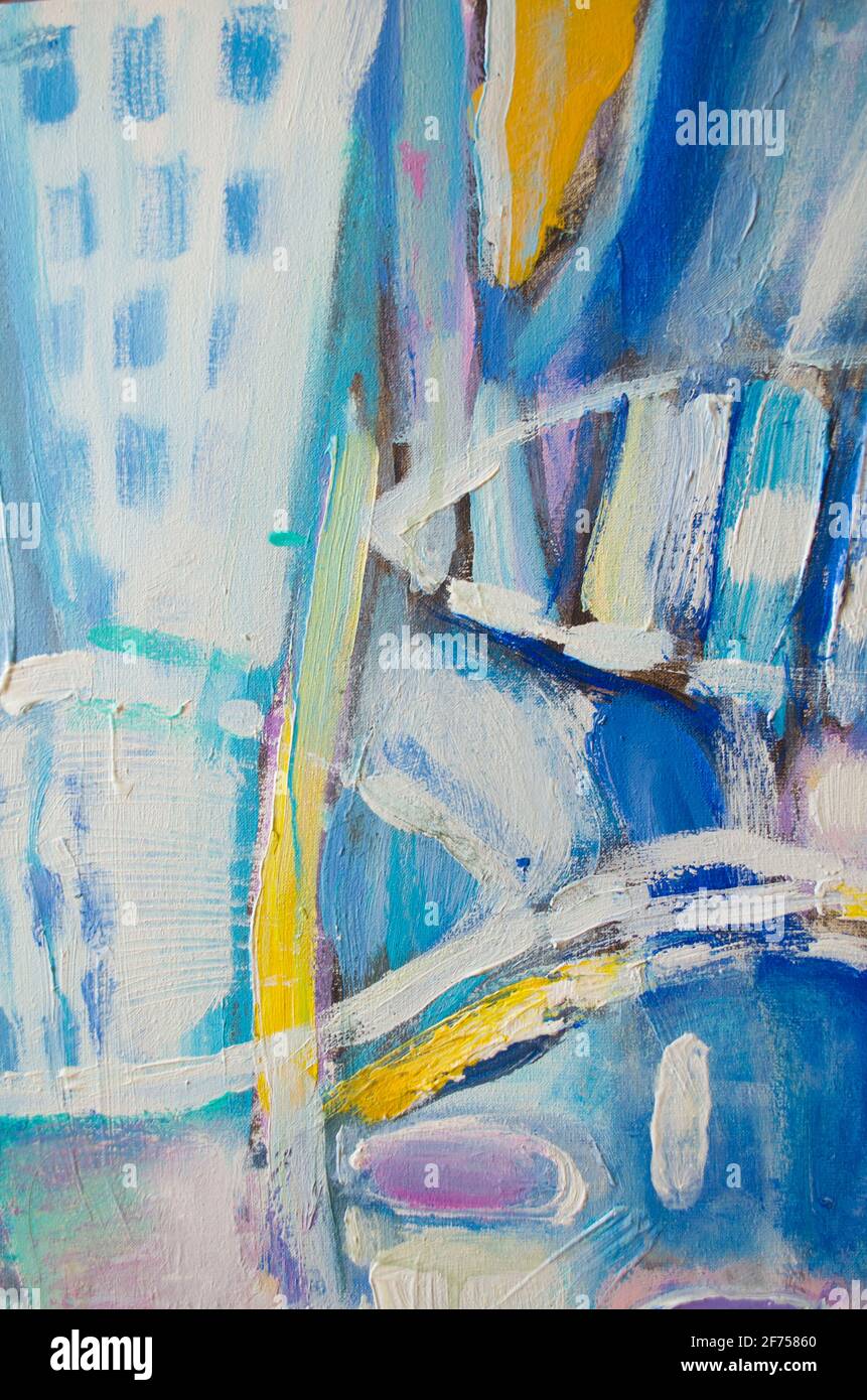 Disegnata a mano di pittura acrilica. L'arte astratta sfondo. Pittura Acrilica su tela di canapa. Colore e struttura. Frammento di opere d'arte. Pennellate di vernice. Ar moderno Foto Stock