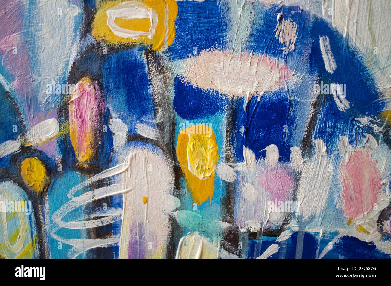 Disegnata a mano di pittura acrilica. L'arte astratta sfondo. Pittura Acrilica su tela di canapa. Colore e struttura. Frammento di opere d'arte. Pennellate di vernice. Ar moderno Foto Stock