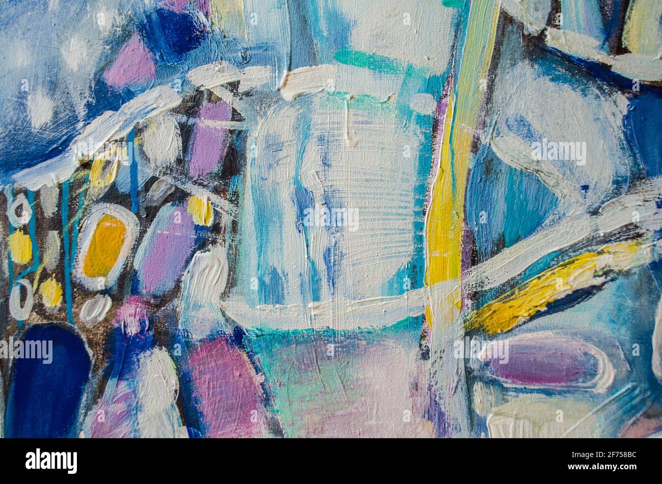 Disegnata a mano di pittura acrilica. L'arte astratta sfondo. Pittura Acrilica su tela di canapa. Colore e struttura. Frammento di opere d'arte. Pennellate di vernice. Ar moderno Foto Stock