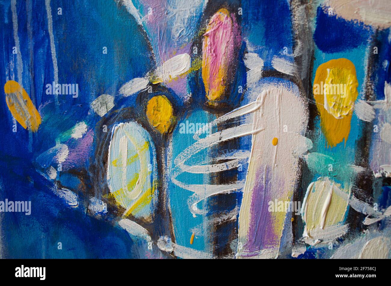 Disegnata a mano di pittura acrilica. L'arte astratta sfondo. Pittura Acrilica su tela di canapa. Colore e struttura. Frammento di opere d'arte. Pennellate di vernice. Ar moderno Foto Stock