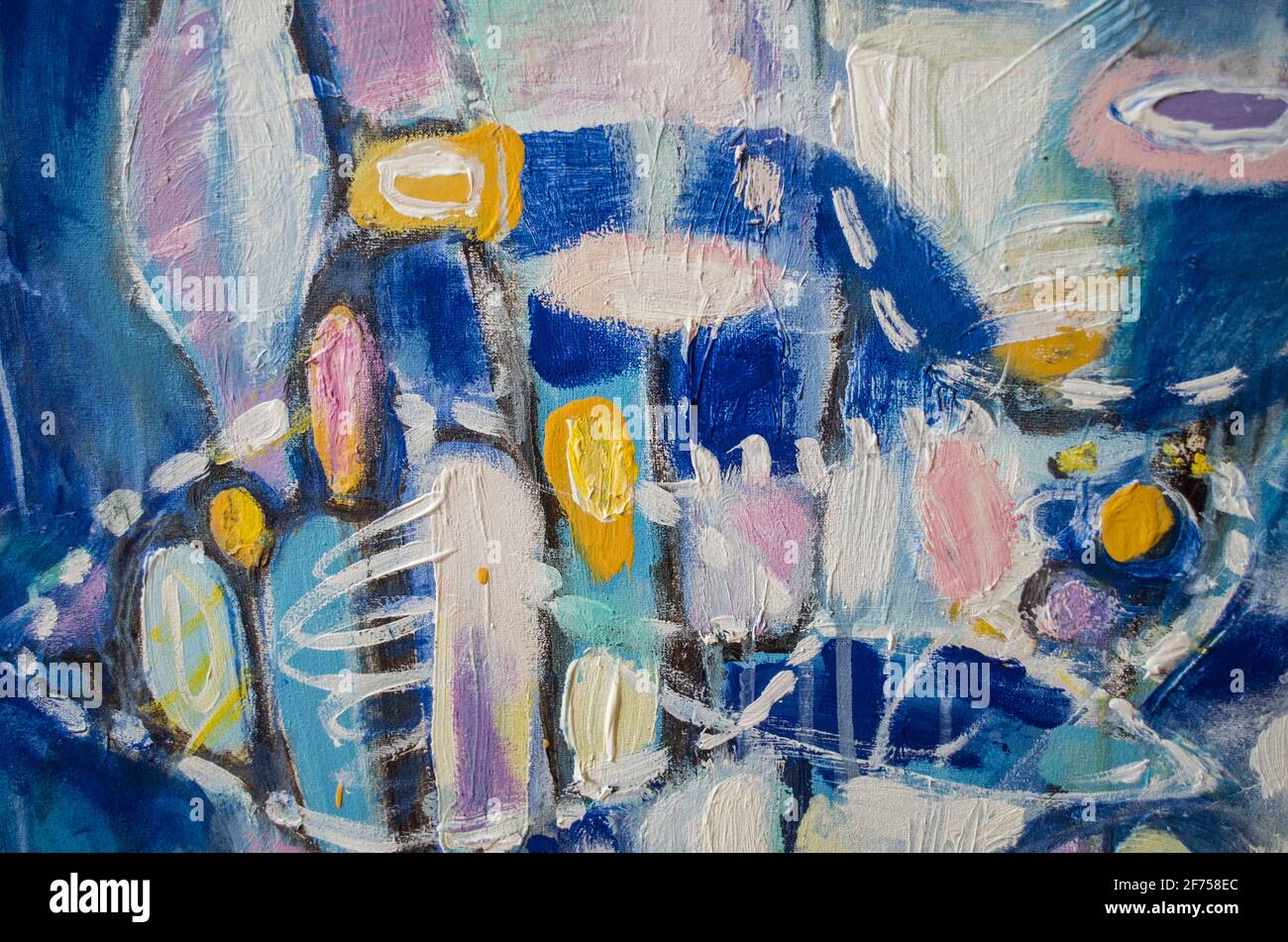 Disegnata a mano di pittura acrilica. L'arte astratta sfondo. Pittura Acrilica su tela di canapa. Colore e struttura. Frammento di opere d'arte. Pennellate di vernice. Ar moderno Foto Stock