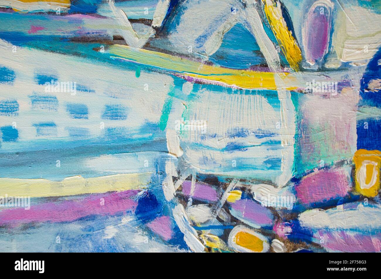 Disegnata a mano di pittura acrilica. L'arte astratta sfondo. Pittura Acrilica su tela di canapa. Colore e struttura. Frammento di opere d'arte. Pennellate di vernice. Ar moderno Foto Stock