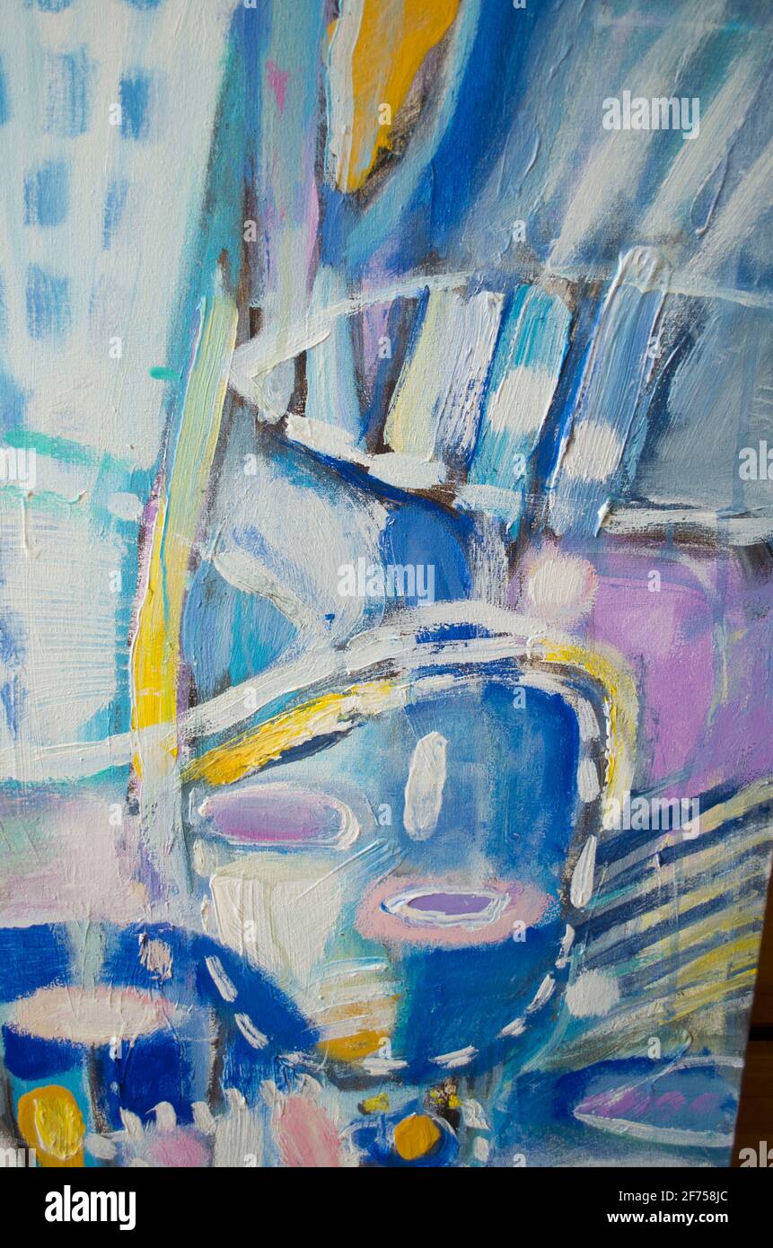 Disegnata a mano di pittura acrilica. L'arte astratta sfondo. Pittura Acrilica su tela di canapa. Colore e struttura. Frammento di opere d'arte. Pennellate di vernice. Ar moderno Foto Stock