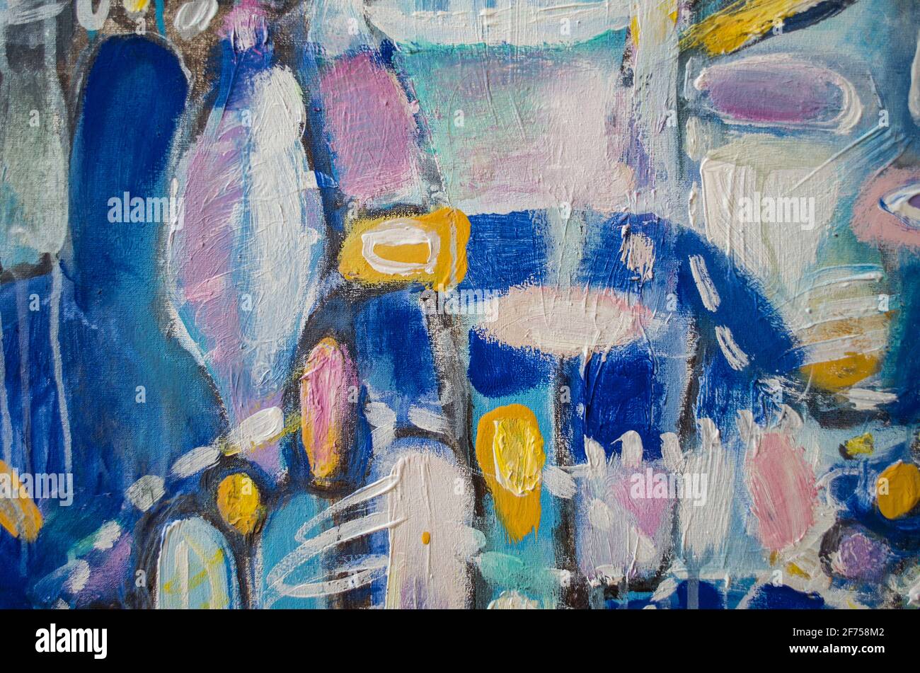 Disegnata a mano di pittura acrilica. L'arte astratta sfondo. Pittura Acrilica su tela di canapa. Colore e struttura. Frammento di opere d'arte. Pennellate di vernice. Ar moderno Foto Stock