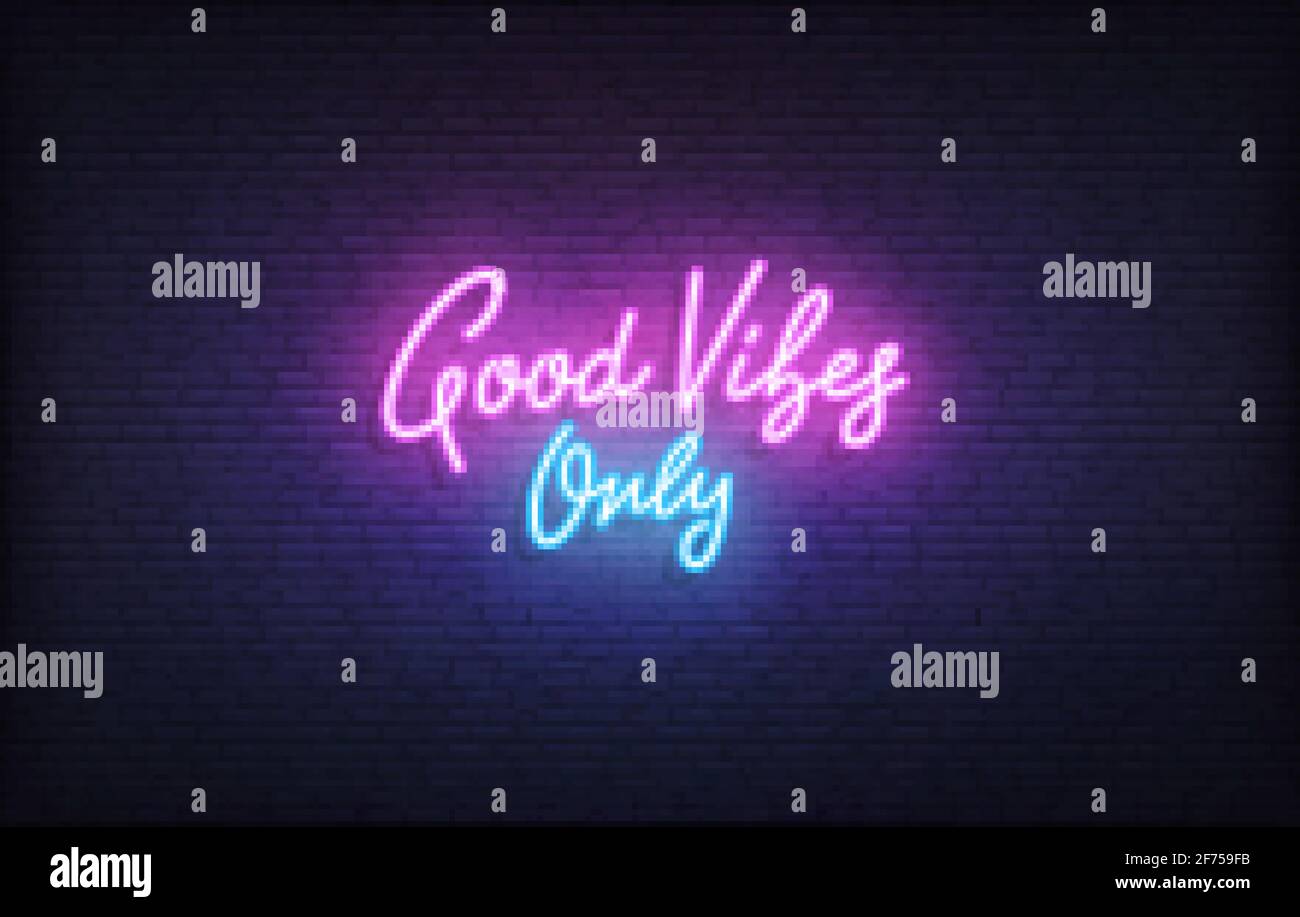 Buone Vibes solo al neon segno. Scritta al neon brillante modello solo Good Vibes Illustrazione Vettoriale