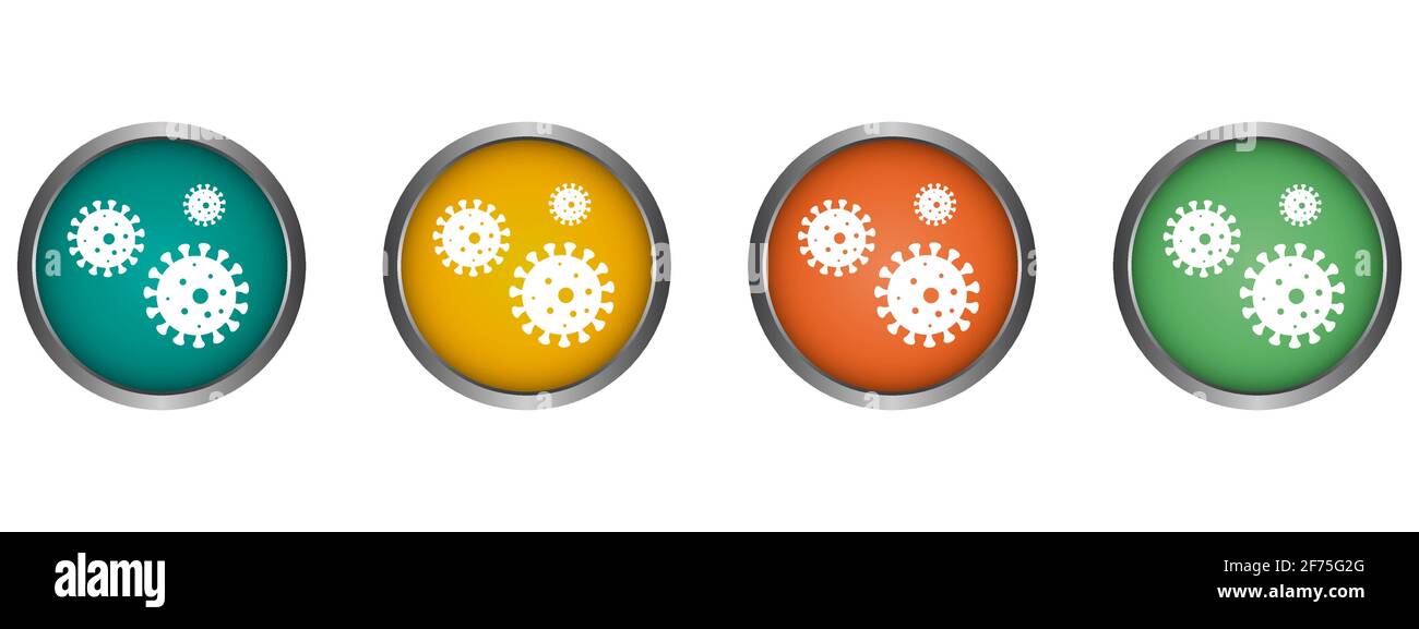 Icona vettoriale per l'igiene dei virus bordo in metallo, design piatto, pulsante rotondo del nastro isolato Illustrazione Vettoriale