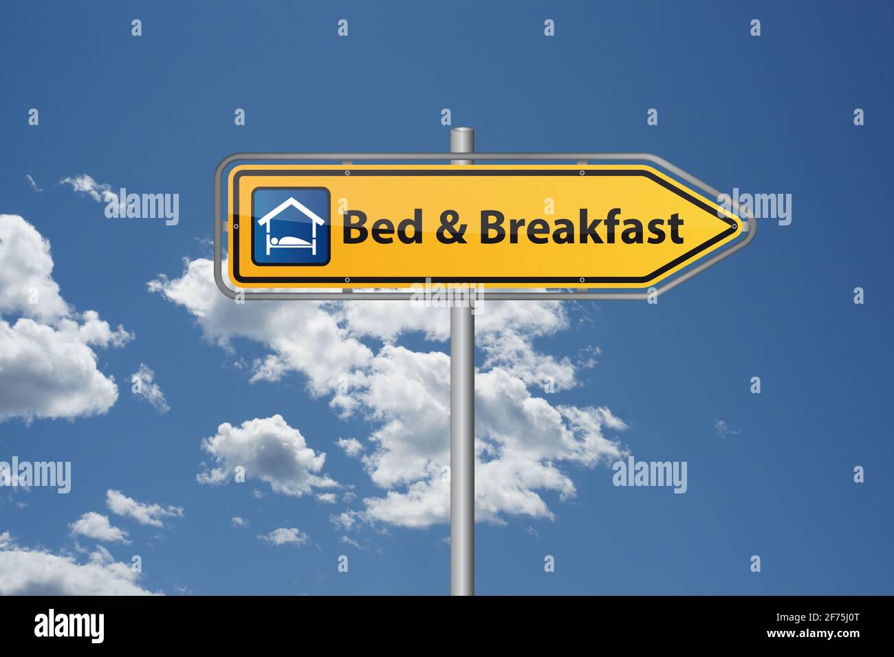 Bed and Breakfast pernottamento appartamento sul cartello con letto e. icona colazione Foto Stock