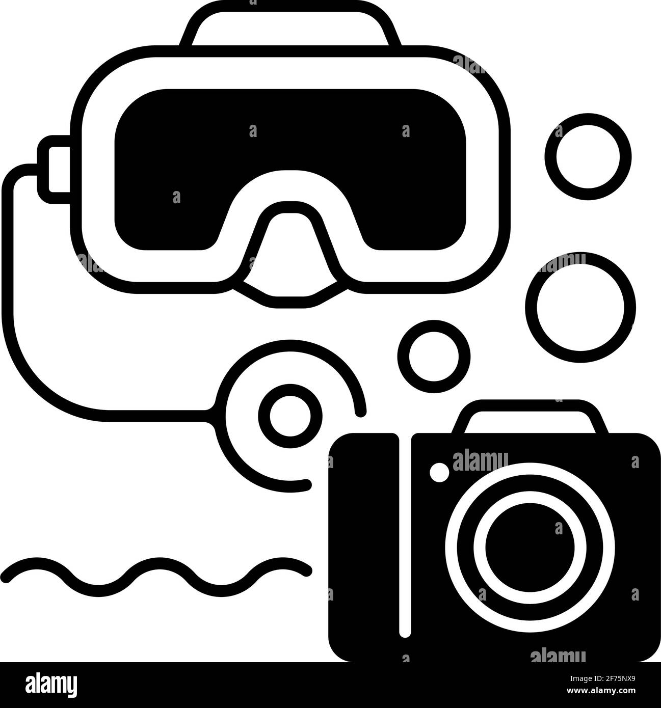 Fotografia subacquea icona lineare nera Illustrazione Vettoriale