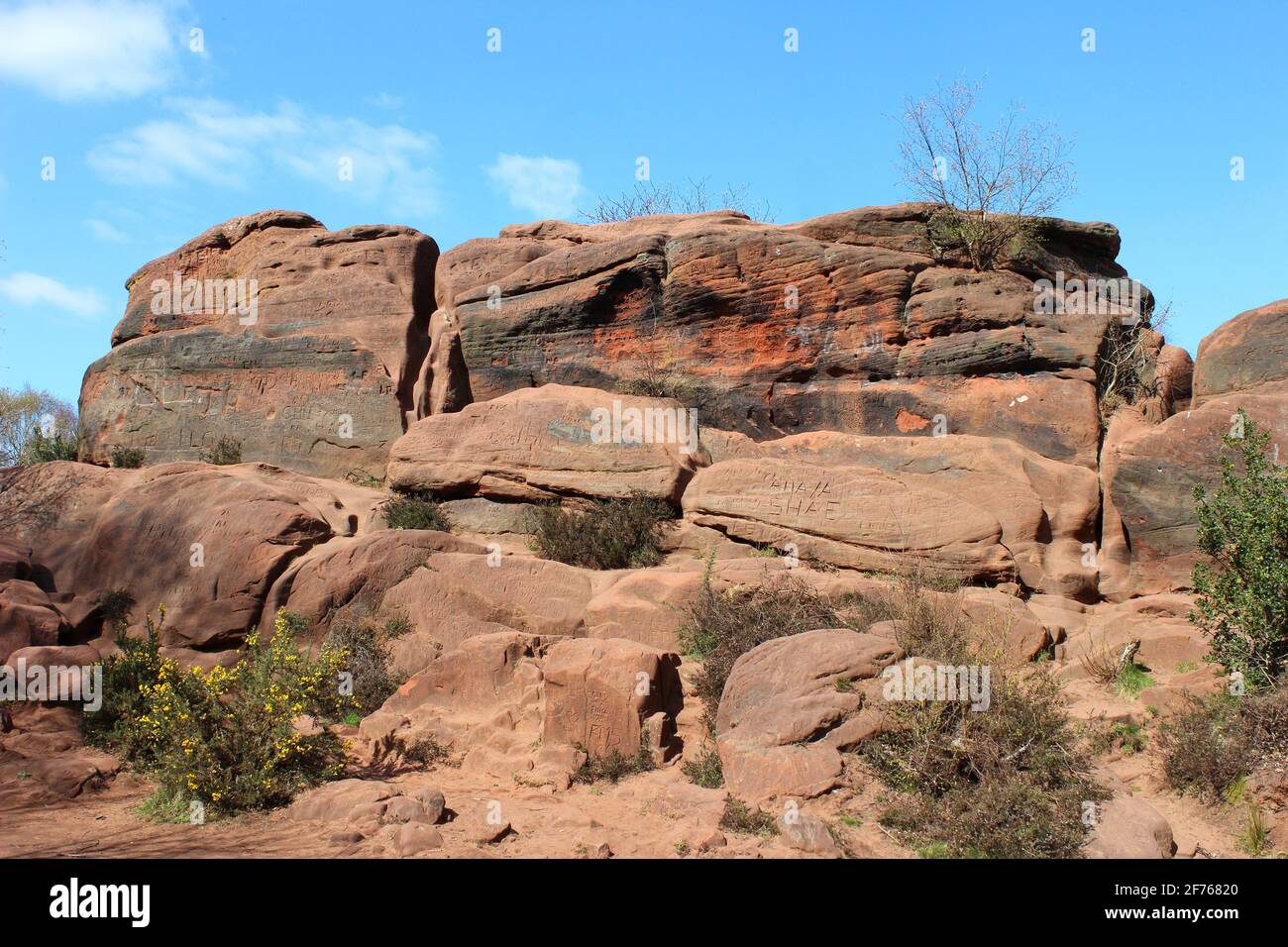 Thurstaston Common, Wirral, Regno Unito è la sede di Thor's Stone, un grande affioramento in arenaria Foto Stock
