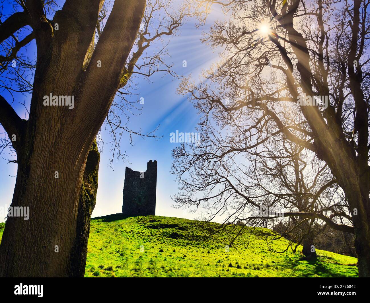Audley's Castle a Srangford, County Down, Irlanda del Nord, un'antica rovina normanna su una collina che domina Strangford Lough. Utilizzato come posizione per Foto Stock