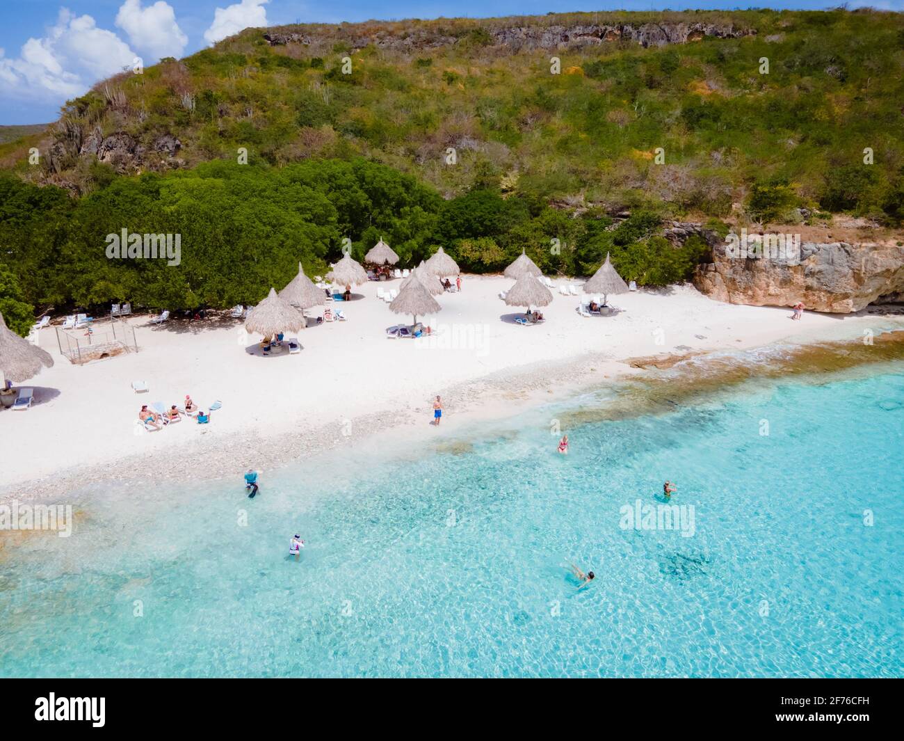 CAS Abou Beach sull'isola caraibica di Curacao, Playa CAS Abou in Curacao Caraibi tropicale spiaggia bianca con oceano blu Foto Stock