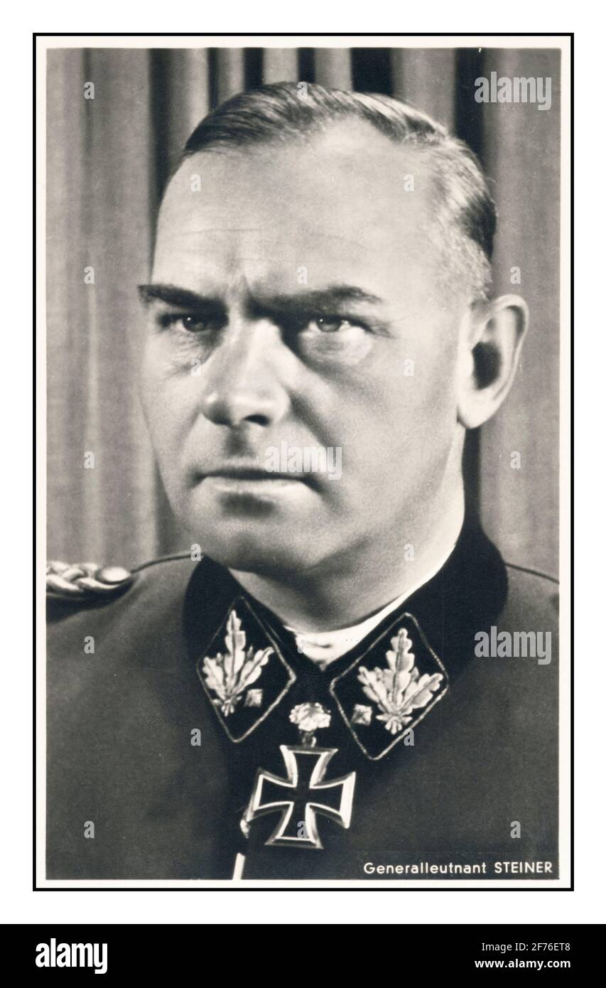 La seconda Guerra Mondiale il Generalleutnant Steiner comandò la Divisione SS Wiking, poi la III SS Panzer Corps, e poi l'XI SS Panzer Army. Foto Stock