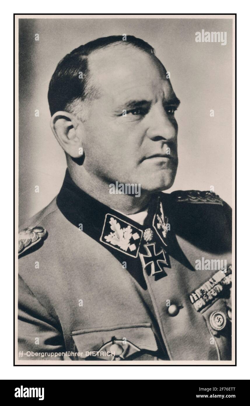 SEPPA DIETRICH Germania seconda guerra mondiale Ritterkreuz / Premio Cavaliere Croce Waffen SS Obergruppenführer Germania seconda guerra mondiale Ritterkreuz / Seppa Dietrich, capo di Leibstandarte SS Adolf Hitler e successivamente il 5 ° e 6 ° esercito Panzer. Da Photo Hoffmann. Foto Stock