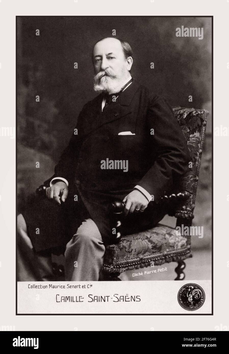 SAINT SAENS COMPOSITORE RITRATTO Charles-Camille Saint-Saëns ottobre 1835 – Parigi, 16 dicembre 1921) è stato un compositore, organista, direttore d'orchestra e pianista francese dell'era romantica. Le sue opere più note includono Introduzione e Rondo Capriccioso (1863), il secondo Concerto per pianoforte (1868), il primo Concerto per violoncello (1872), Danse macabre (1874), l'opera Sansone e Delilah (1877), il terzo Concerto per violino (1880), la terza Sinfonia ('organo') (1886) e il Carnevale degli animali (1886). Foto Stock