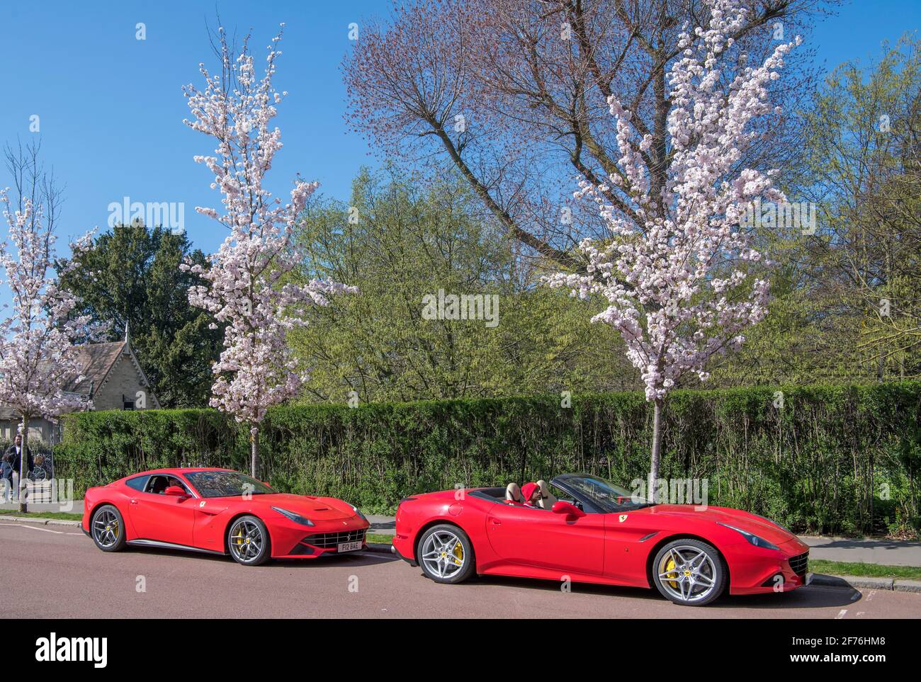 Due Ferrarie rosse hanno parcheggiato il Chester Road Regents Park di Londra Foto Stock