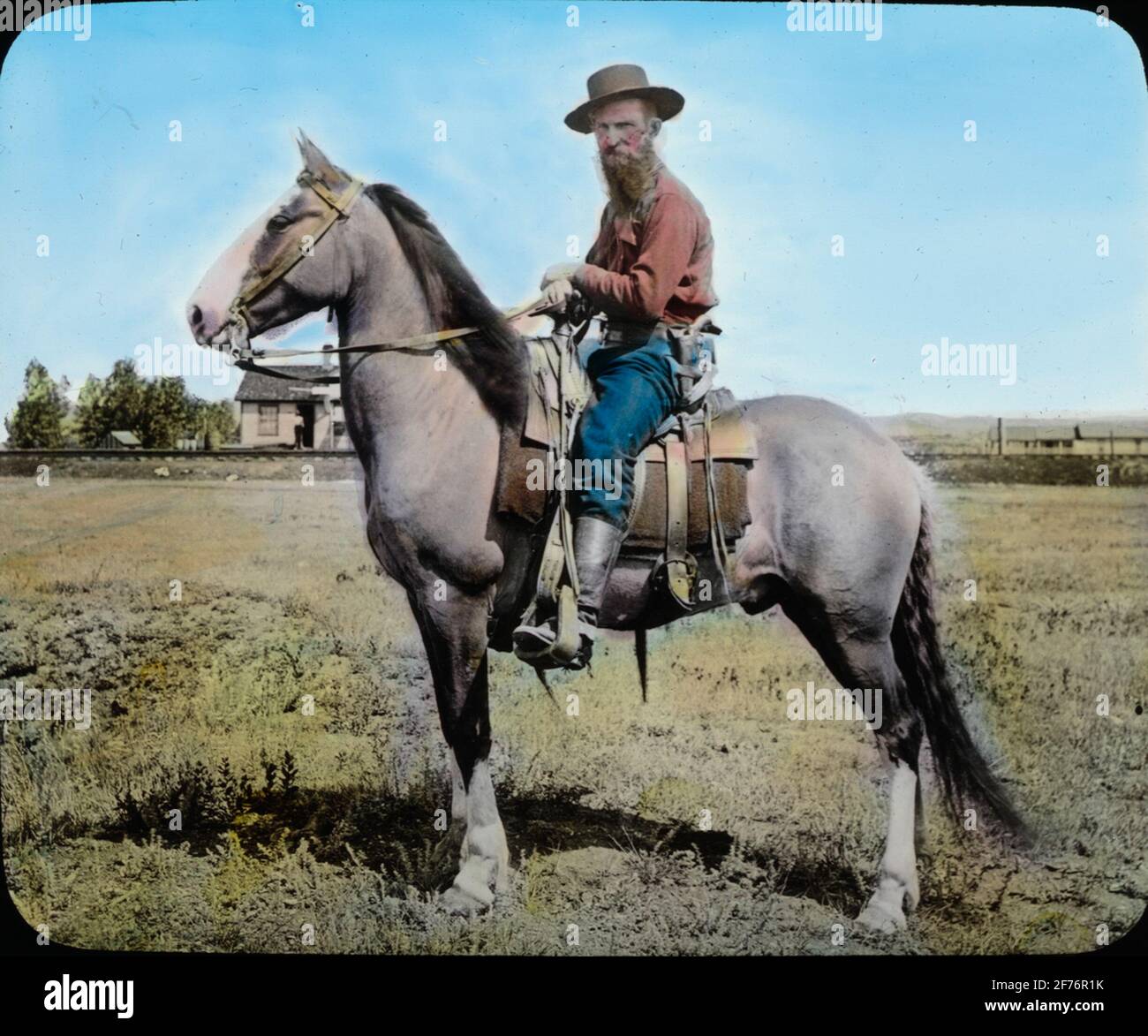 Icona skiolet colorata dell'uomo a cavallo. Foto Stock
