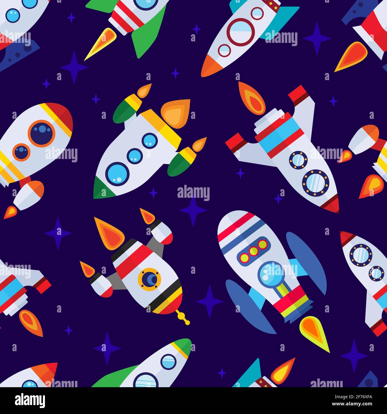 Pattern senza cuciture con Rockets of Stars e Cosmos. Illustrazione vettoriale Illustrazione Vettoriale