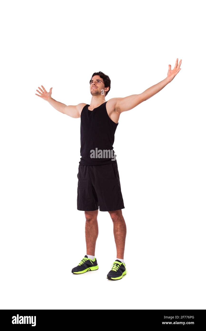 Atleta con le braccia allungate Foto Stock