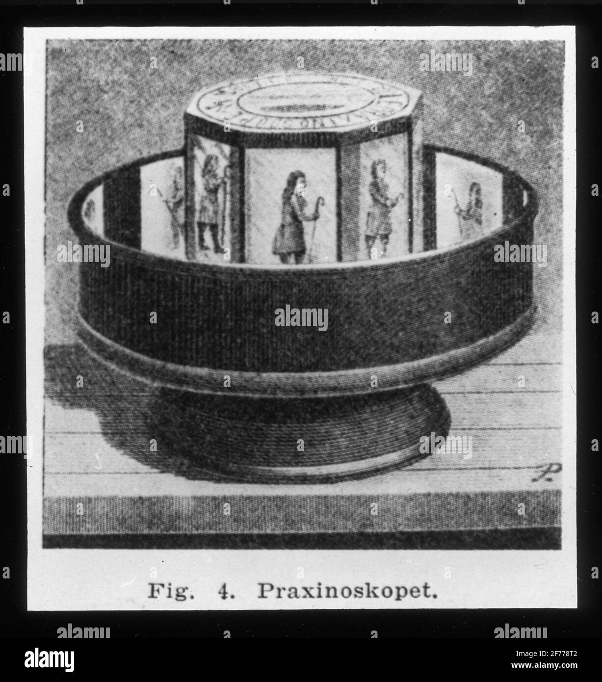 Immagine Skiopticon del Dipartimento di Fotografia del Royal Institute of Technology. Utilizzo da parte del professor Helmer Bäckström come materiale didattico. Bäckström è stato il primo professore svedese di fotografia al Royal Institute of Technology di Stoccolma 1948-1958.praxinoscope. Giocattolo ottico per l'illusione di immagini in movimento. La parte anteriore del film.per maggiori informazioni vedi: Bäckström, Helmer. Manuale fotografico. Altra edizione rivista. Natura e Cultura. Stoccolma. 1948. pag. 1254. Foto Stock