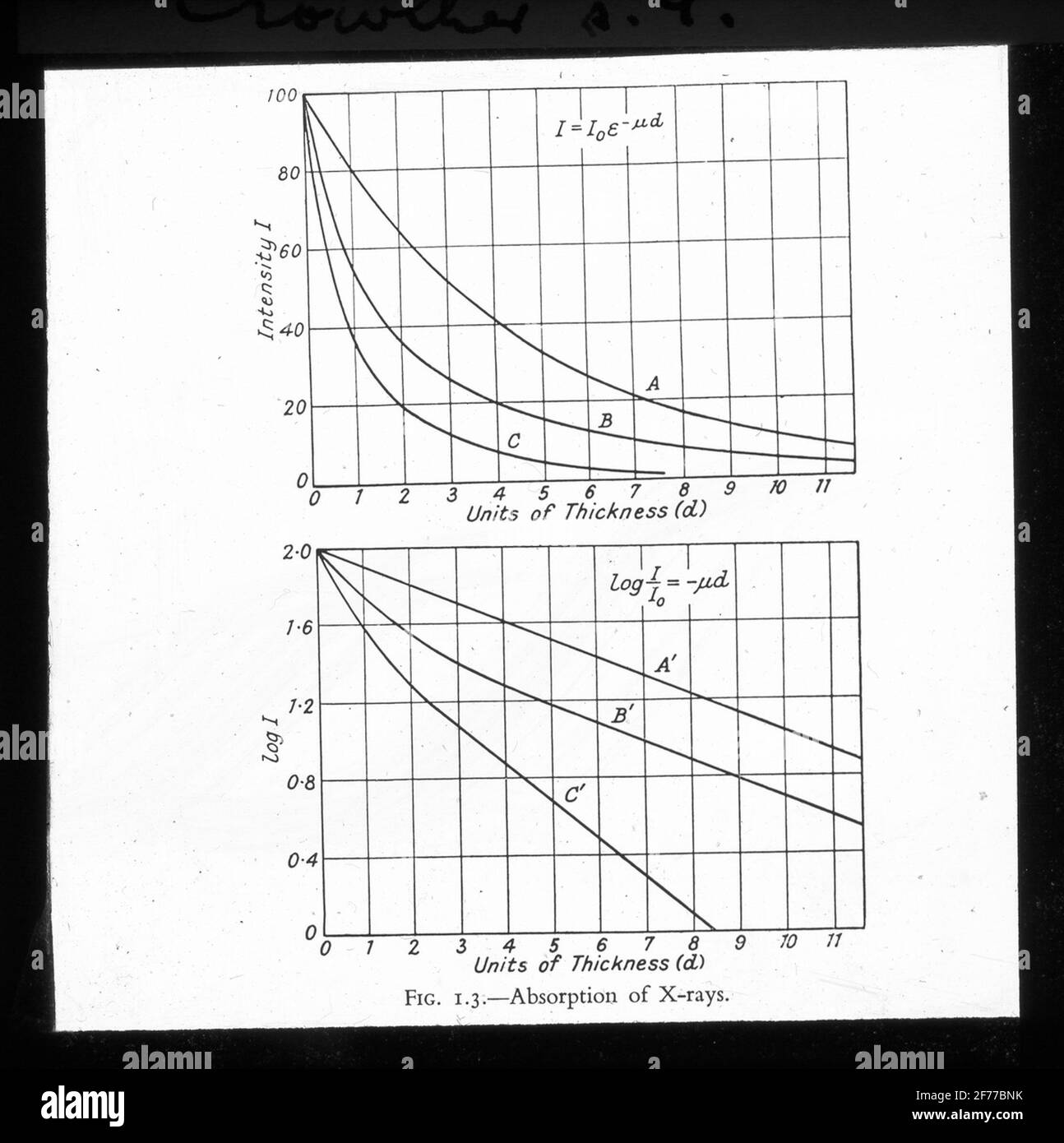 Immagine Skiopticon del Dipartimento di Fotografia del Royal Institute of Technology. Utilizzo da parte del professor Helmer Bäckström come materiale didattico. Bäckström è stato il primo professore svedese di fotografia al Royal Institute of Technology di Stoccolma 1948-1958. Assorbimento dei raggi X. Foto Stock