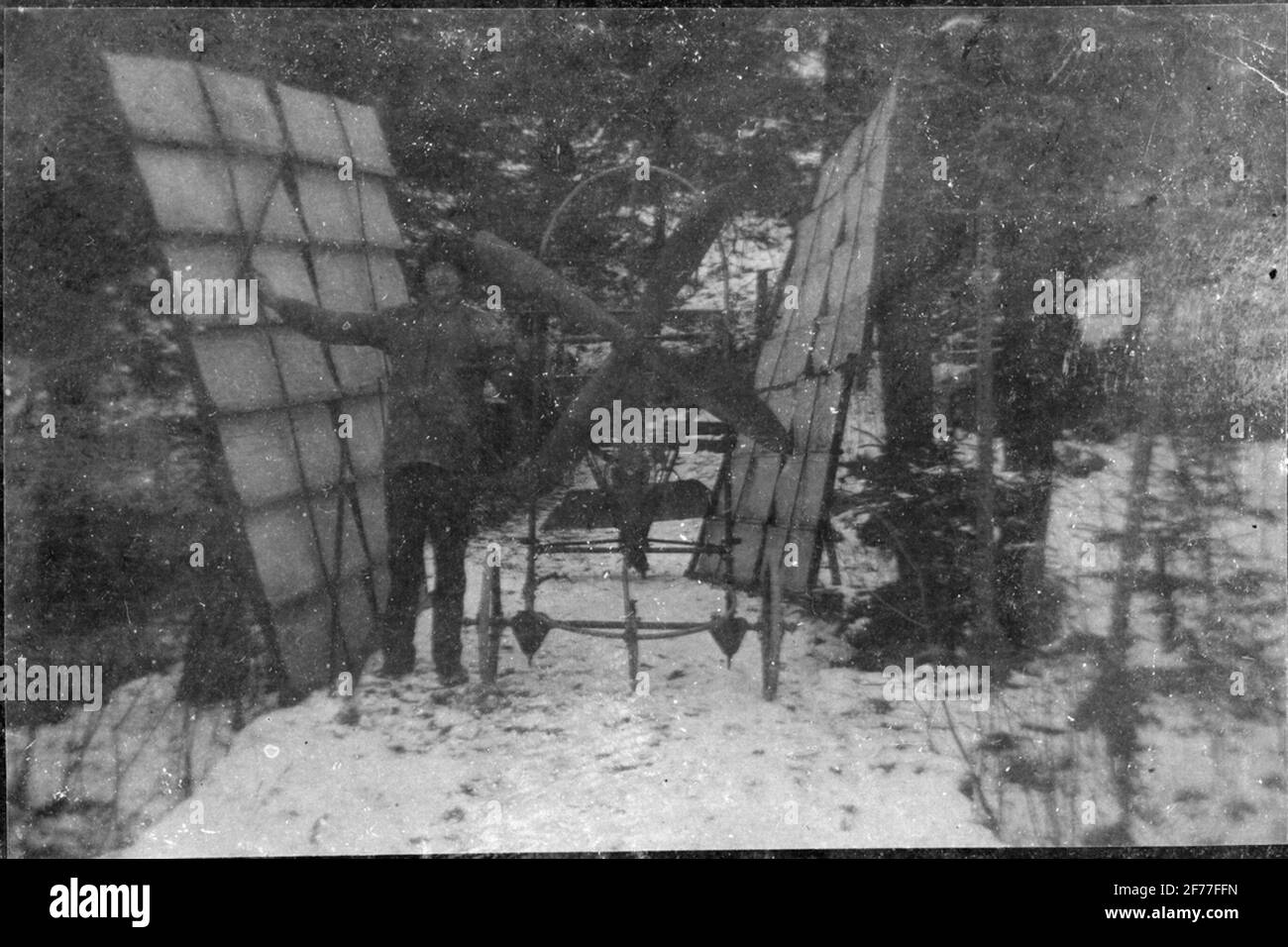Macchina volante costruita in casa presso la compagnia aeroportuale Meister 1927-1928. Volo di prova a Torsland 25 gennaio 1927. Foto Stock