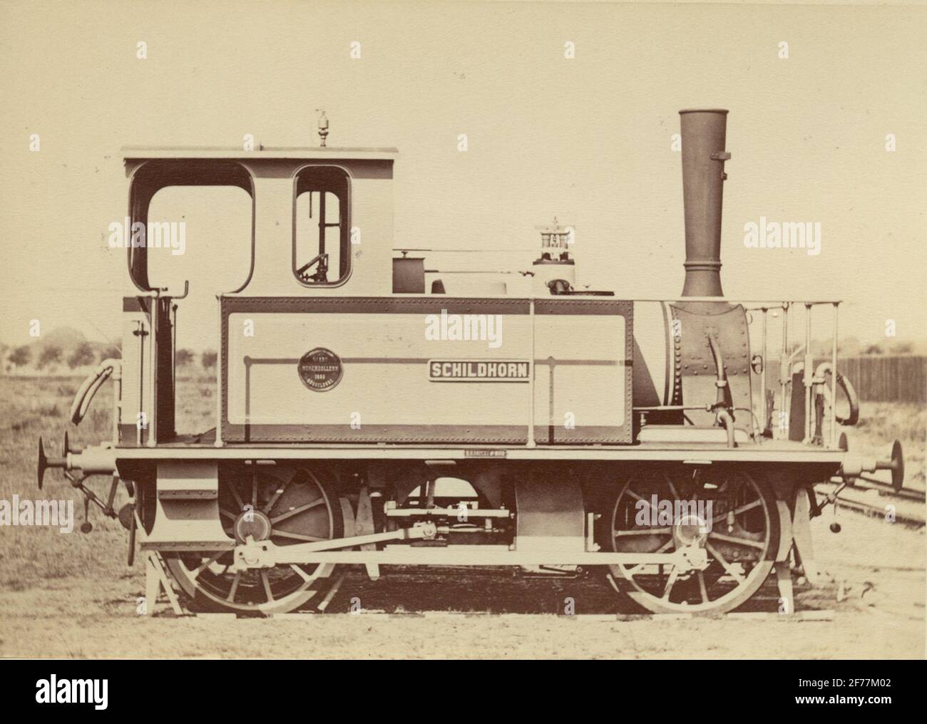 Locomotiva. Schildhorn. «locomotore d'appalto per ferrovia-funzionamento Omnibus della ferrovia di Berlino-Hamburger» Brevetto n. 8509. Foto Stock