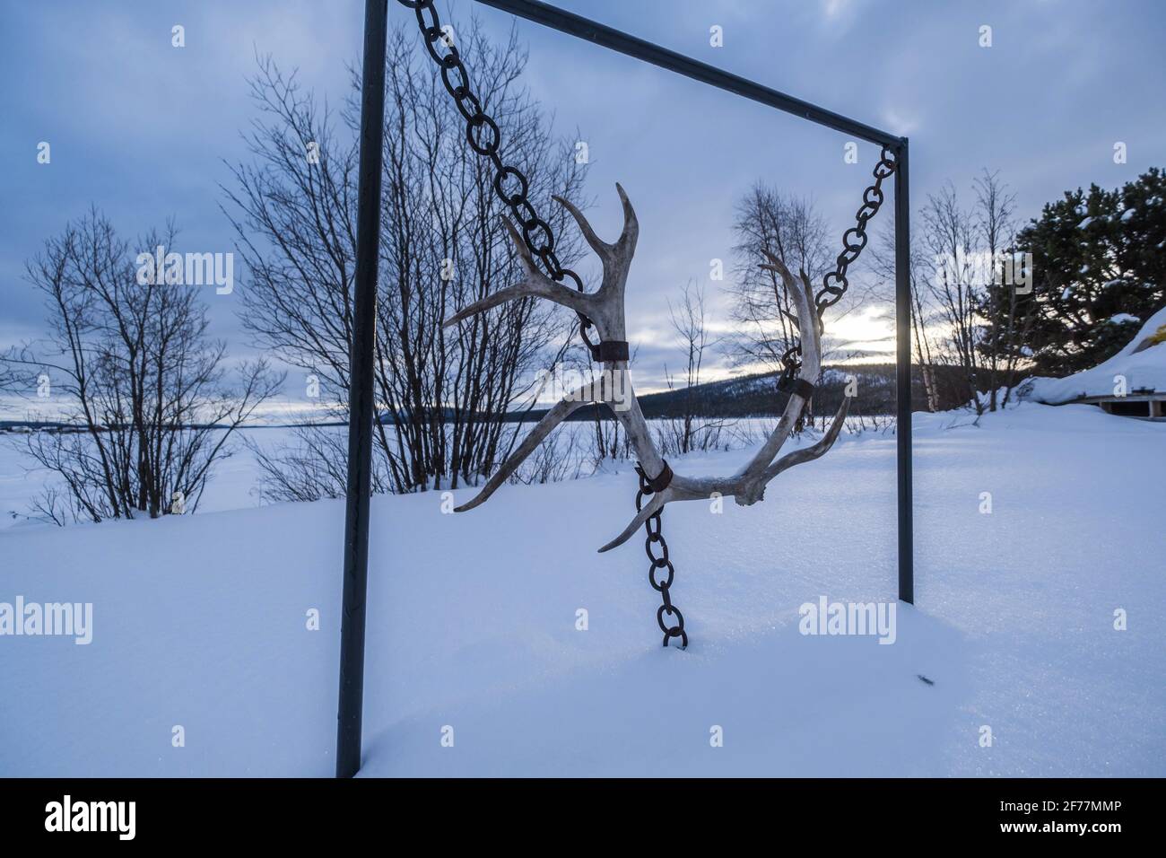 Svezia, Lapponia, Jukkasjärvi, Sami Museum, ha messo in scena le corna di renna Foto Stock