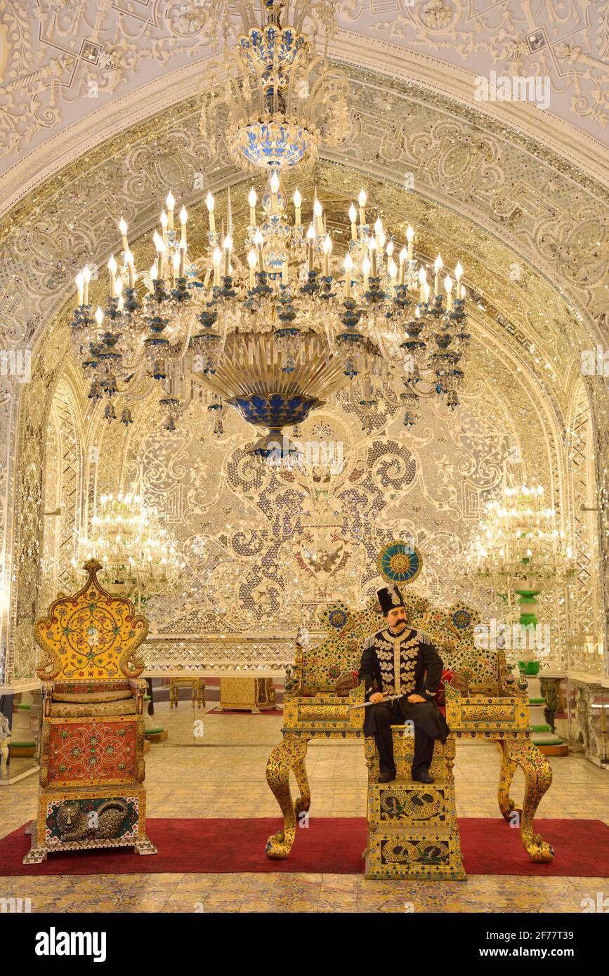 Iran, Teheran, Patrimonio dell'Umanità dell'UNESCO, Palazzo Golestan, Talar e Salam (sala della reception) Foto Stock