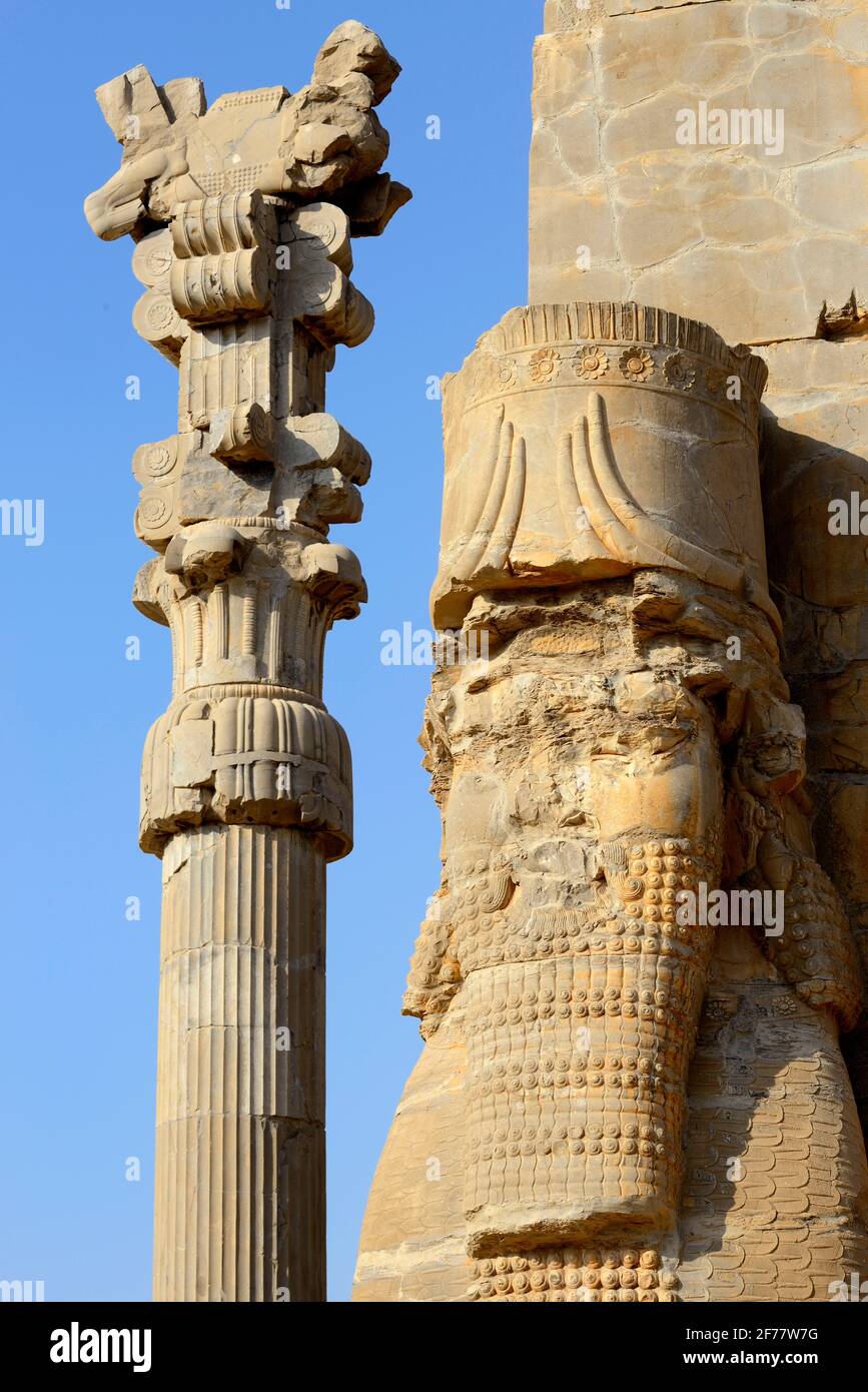 Iran, Persepolis, patrimonio mondiale dell'UNESCO, porta di tutte le nazioni (porta di Xerxes) Foto Stock