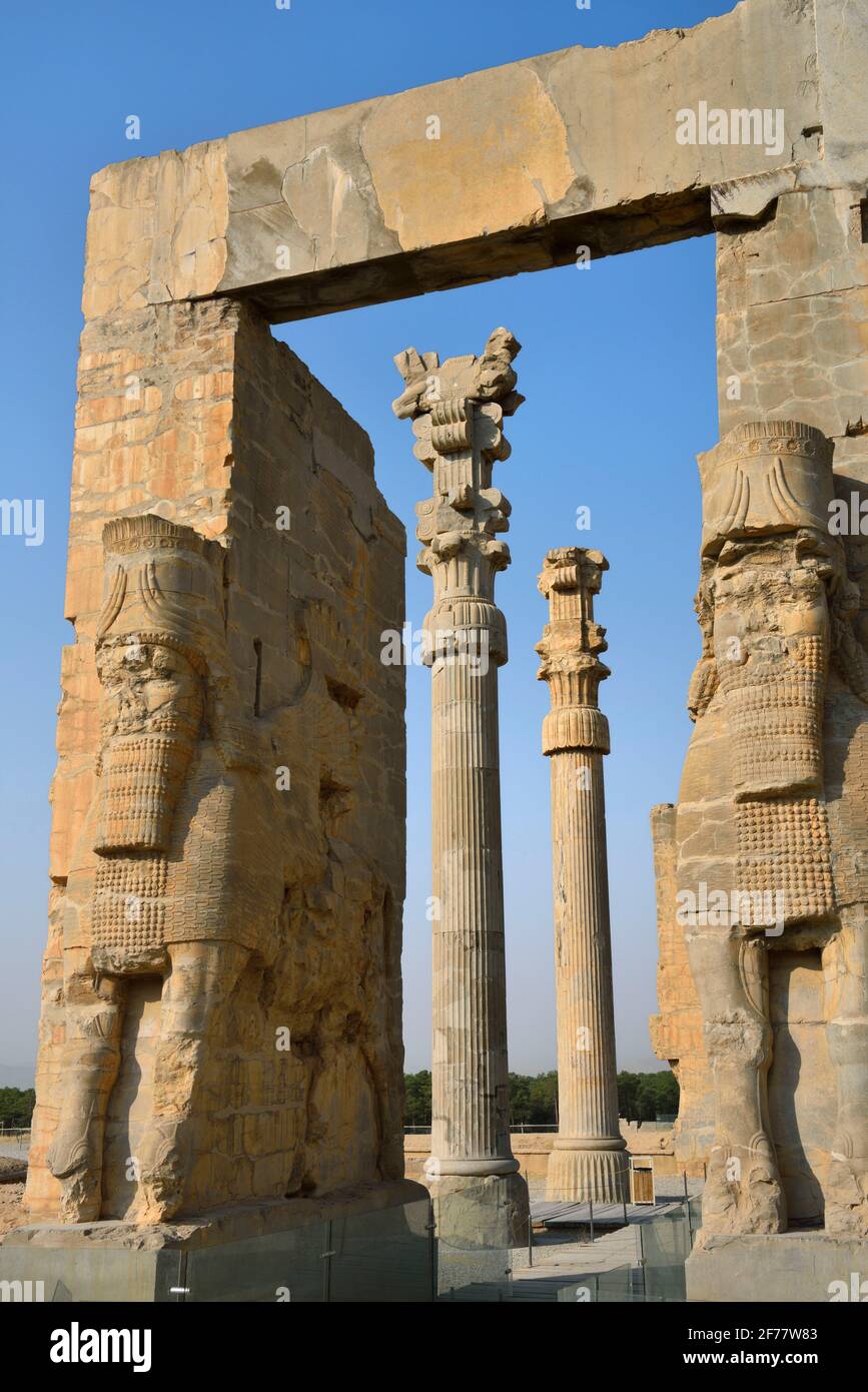 Iran, Persepolis, patrimonio mondiale dell'UNESCO, porta di tutte le nazioni (porta di Xerxes) Foto Stock