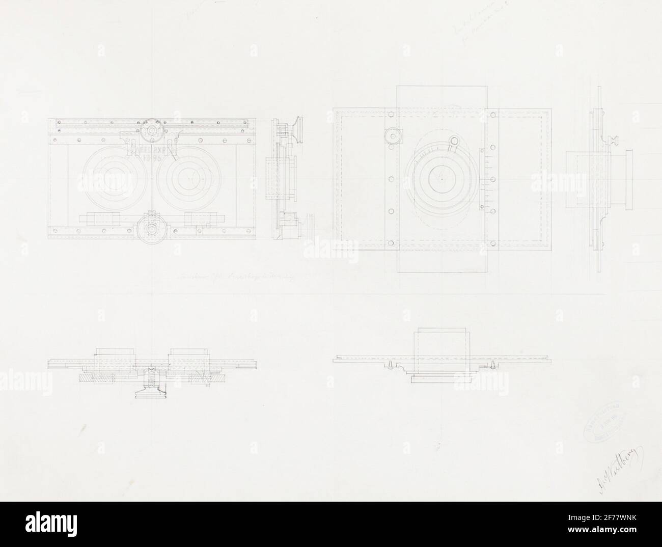 Disegno della telecamera polare. La macchina fotografica S. A. Andrée ha portato alla spedizione della Polonia del Nord nel 1897. Il disegno è stato eseguito da August Westberg a Numa Peterson ed è stato completato il 3 giugno 1896. Foto Stock