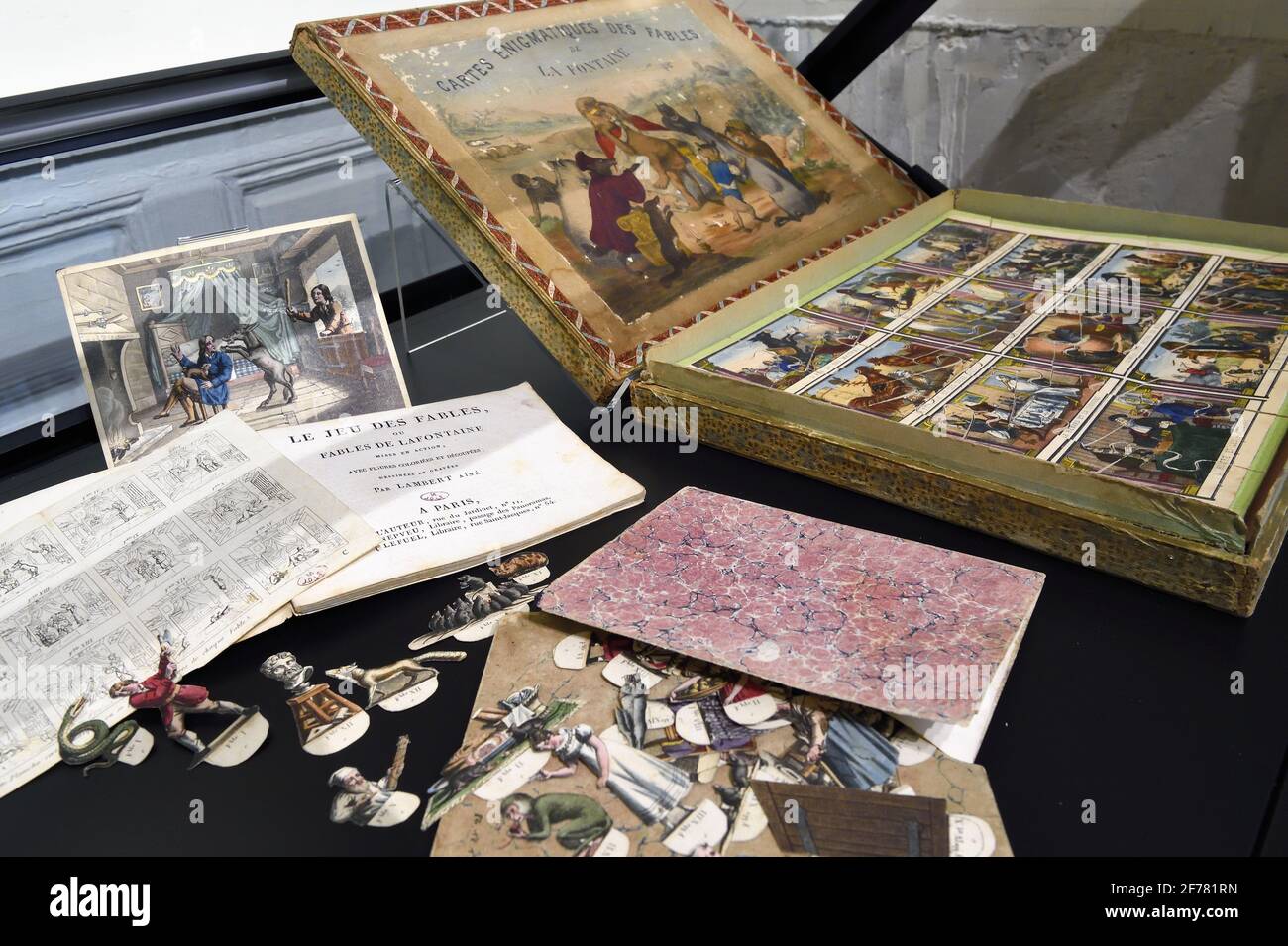 Francia, Aisne, Château-Thierry, Jean de la Fontaine Museo - città di Chateau-Thierry, giochi del 19 ° secolo, prodotti derivati da la Fontaine's Fables Foto Stock