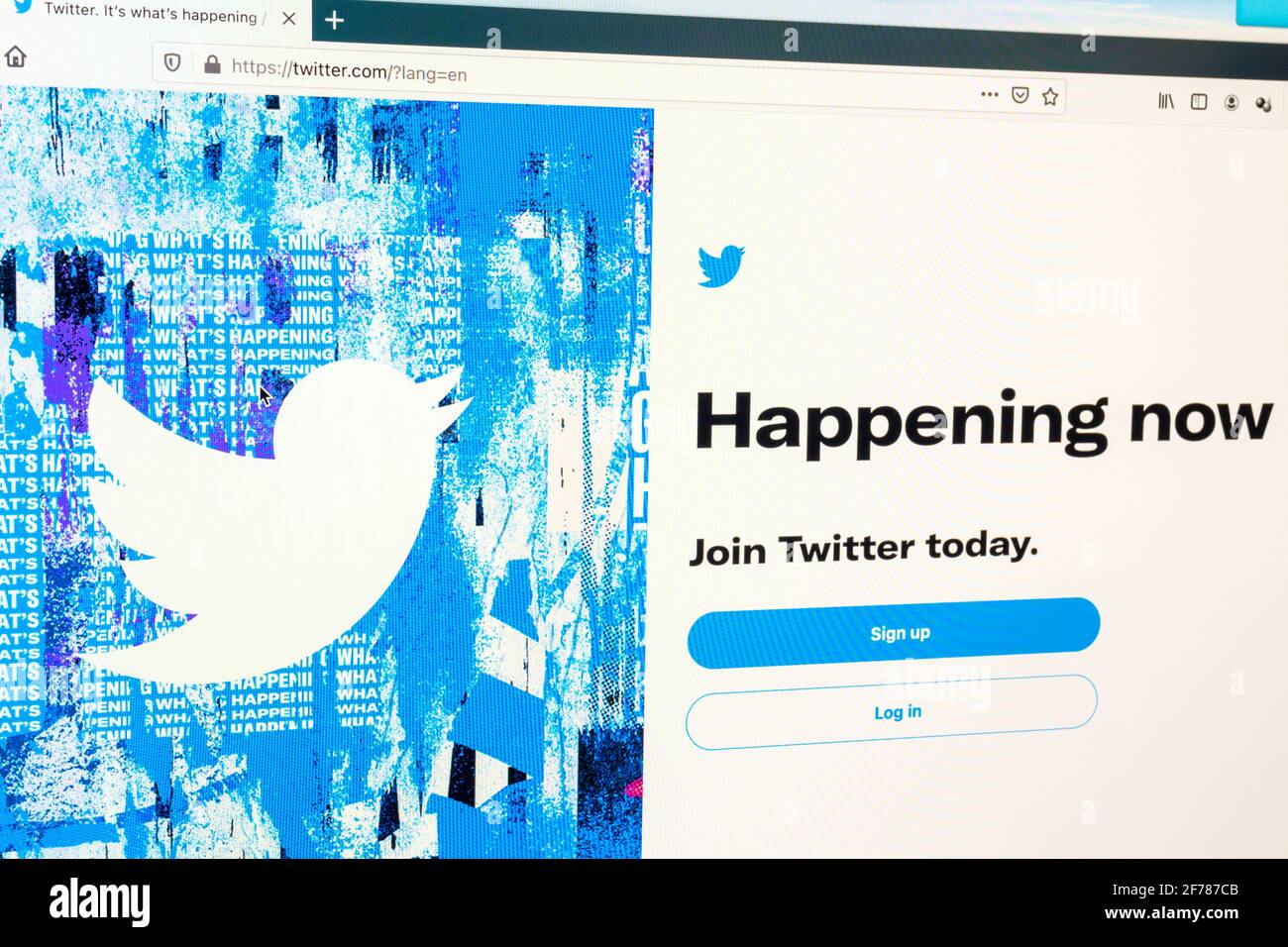 Pagina iniziale dei social media di Twitter nel browser desktop, 2021 Foto Stock