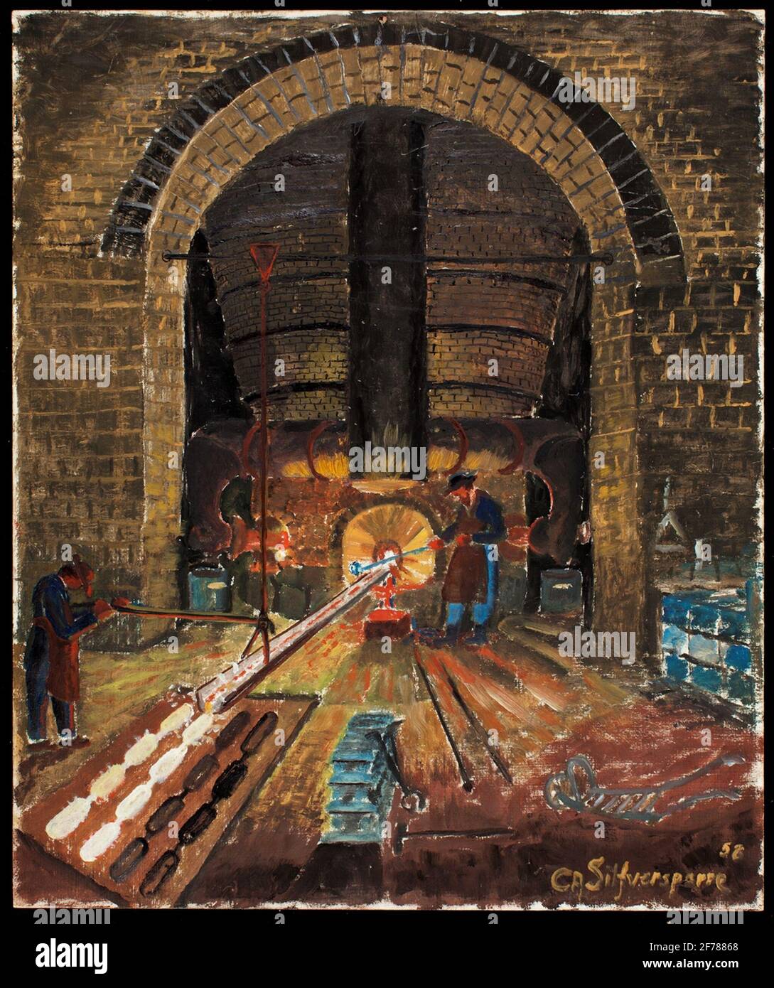 Dipinto ad olio con motivi di blori a Bofors. Pittura dalla memoria del salotto di Carl A. Silfver. Foto Stock