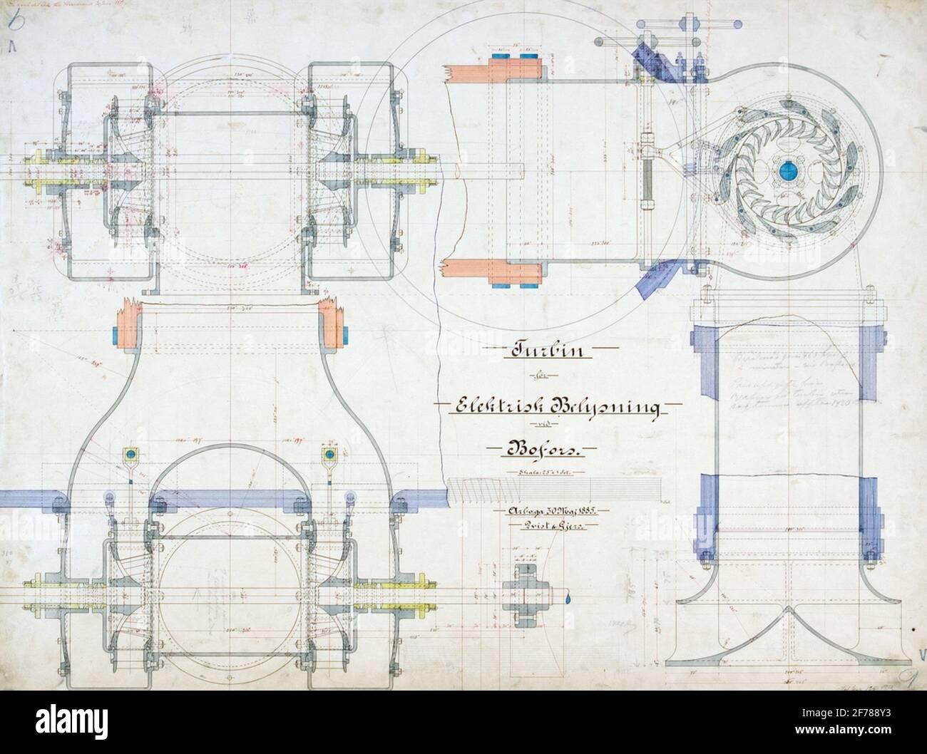 Disegno. Turbina per illuminazione elettrica a Bofors. Foto Stock