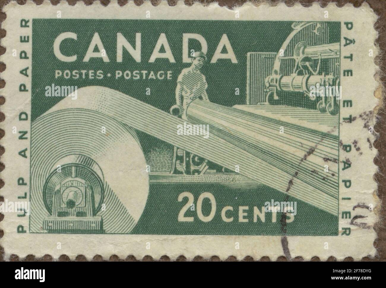 Francobollo dell'incarico filatelista di Gösta Bodman, iniziato nel 1950. Il francobollo dal Canada, 1956. Motivi di interni dalla fabbrica di carta canadese. Foto Stock