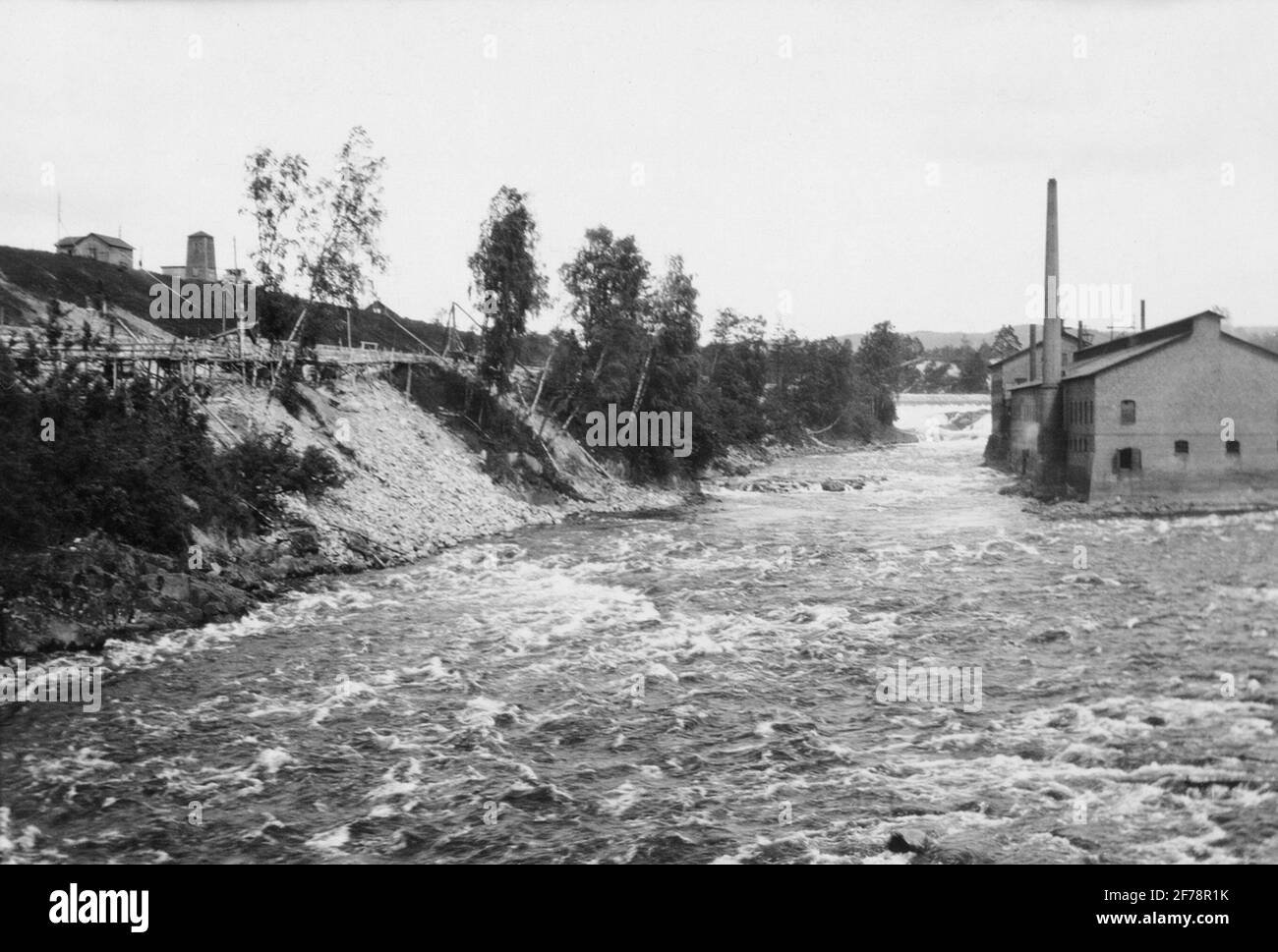 Centrale elettrica di Frykfors. Dalla mostra il 7 luglio 1929. Munkfors, nuovo canale di centrale T.V. in costruzione. Foto Stock