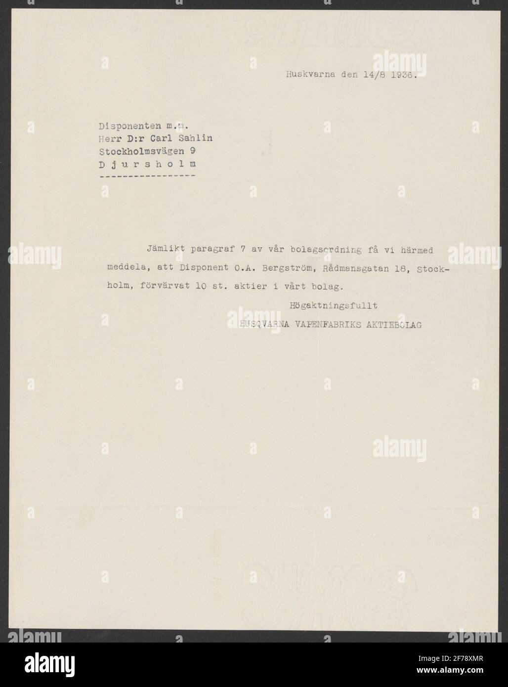 Husqvarna Weapon Factory Chronology.ur Carl Sahlin Mountain History Collection. Foto Stock