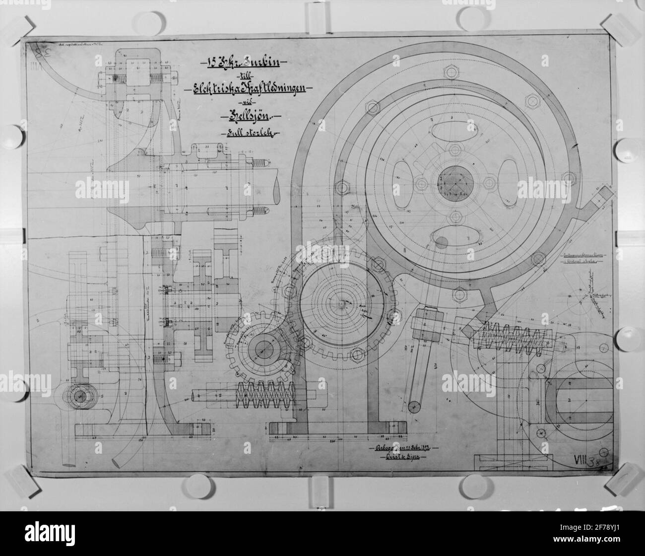 Disegno della turbina HKR 15 sulla linea elettrica della centrale elettrica di Hellsjö. Foto Stock