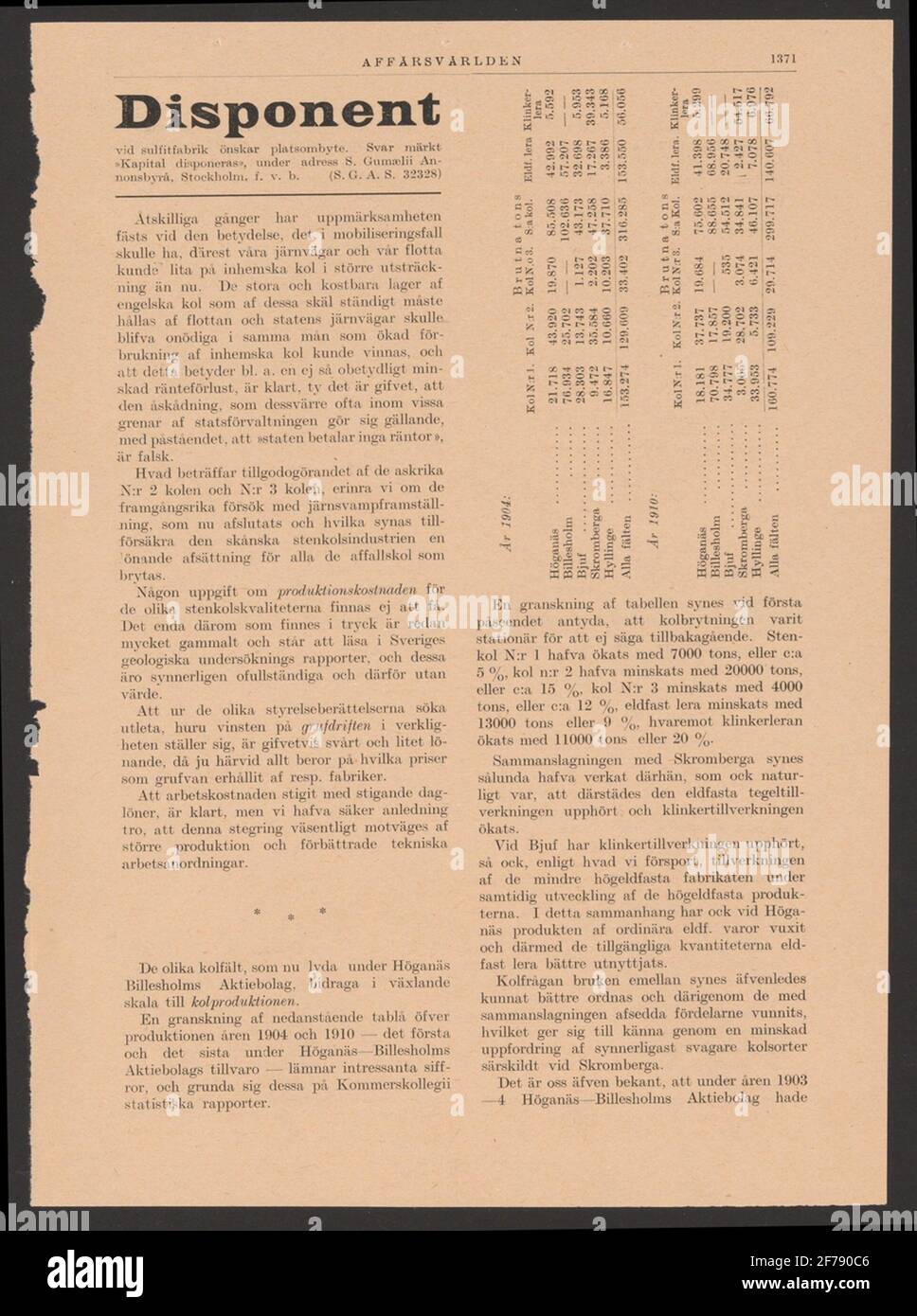 Höganäs carbone uve Chronology.ur Carl Sahlin collezione storica montagna. Foto Stock