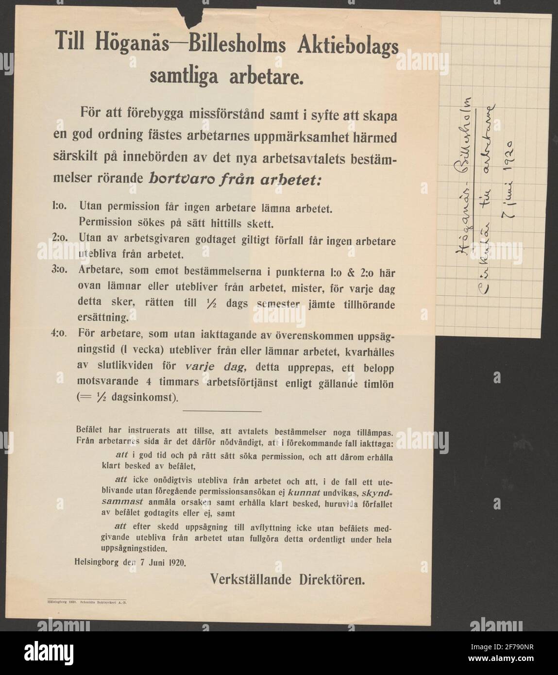 Höganäs carbone uve Chronology.ur Carl Sahlin collezione storica montagna. Foto Stock