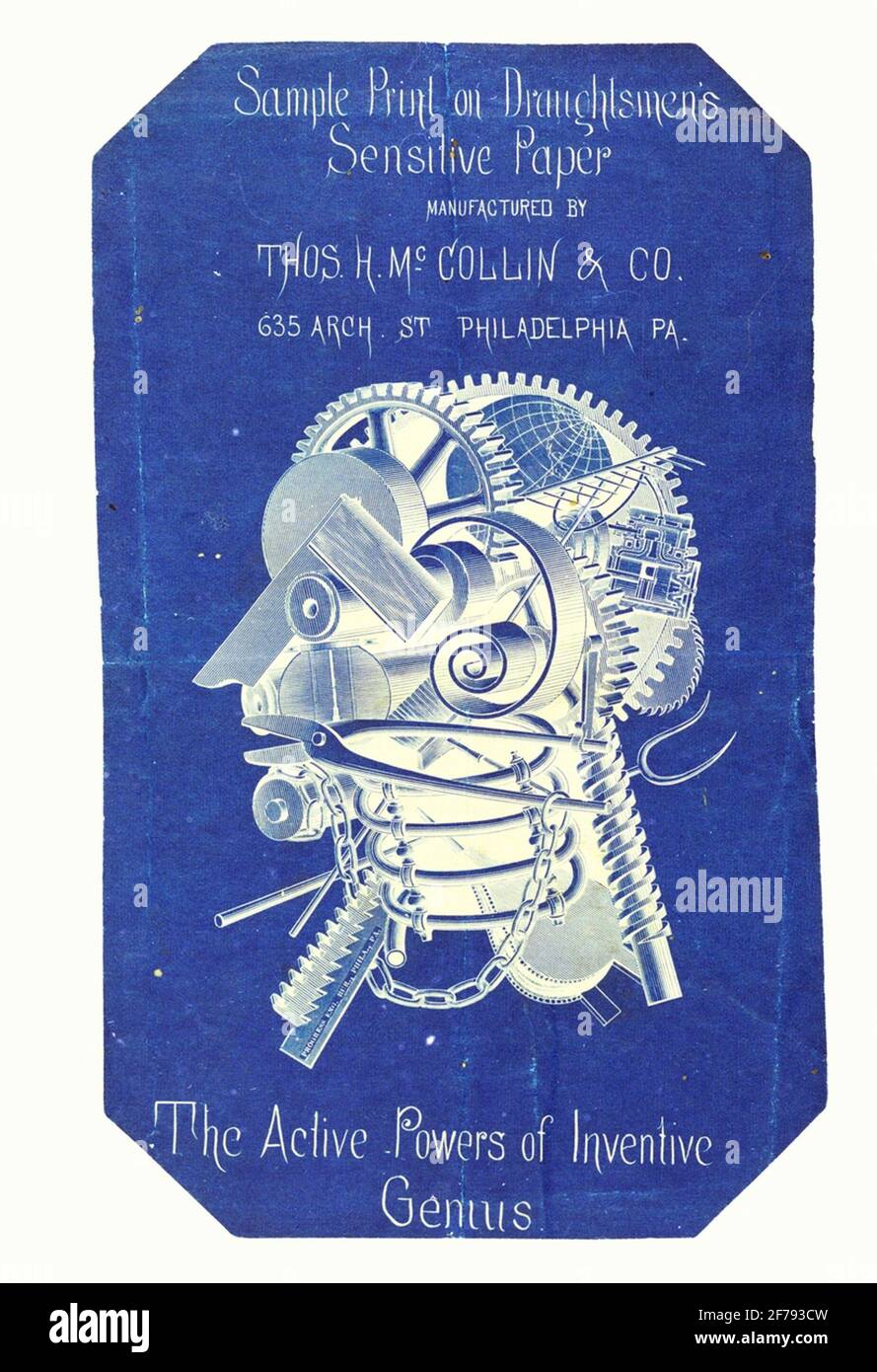 Il cervello creativo come macchina. Annuncio dagli Stati Uniti circa 1867. Foto Stock