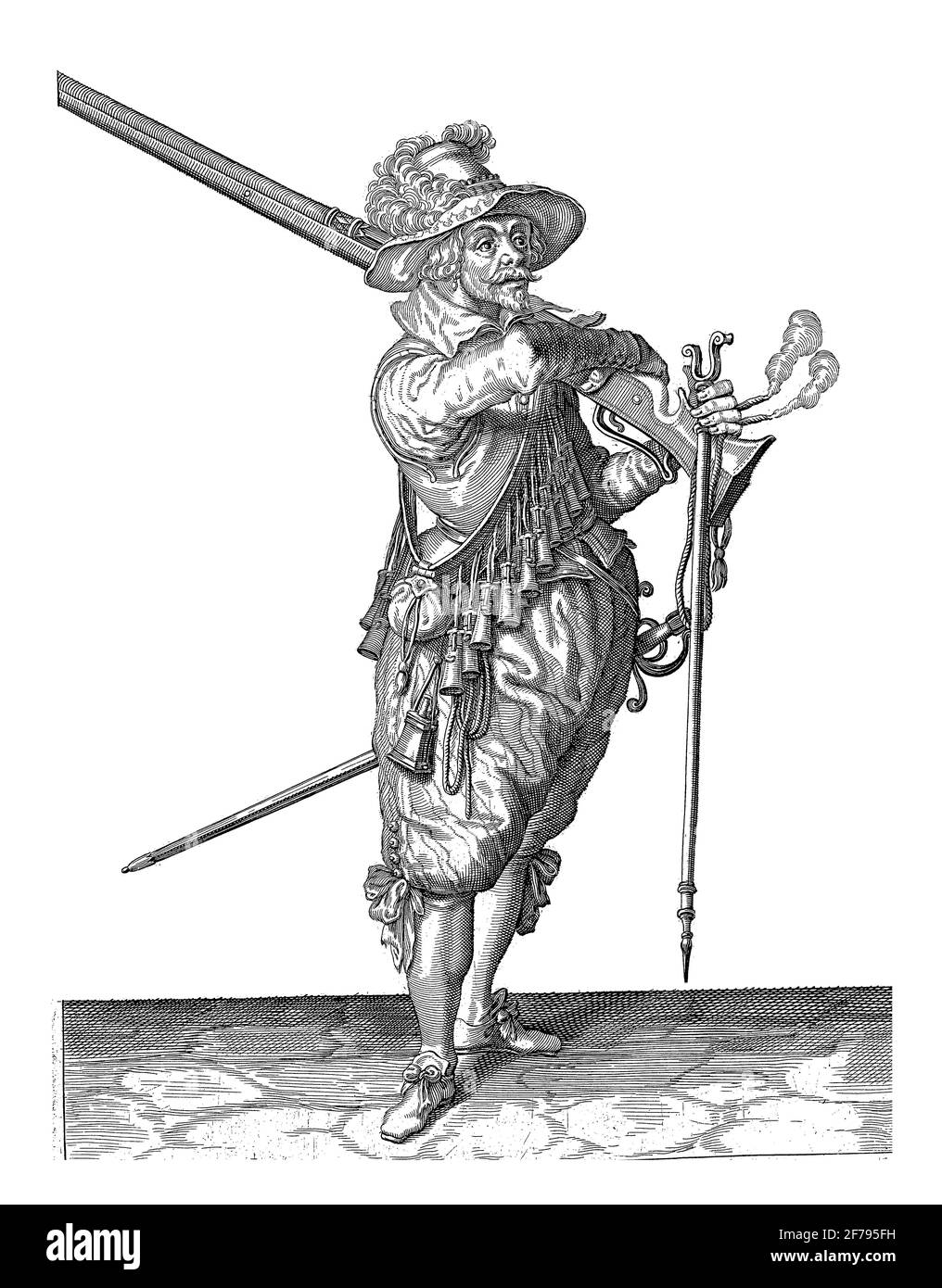 Un soldato su Watch, Full Length , a destra, che prende un musket (un certo tipo di arma da fuoco) dalla sua spalla sinistra con la sua mano destra, annata eng Foto Stock