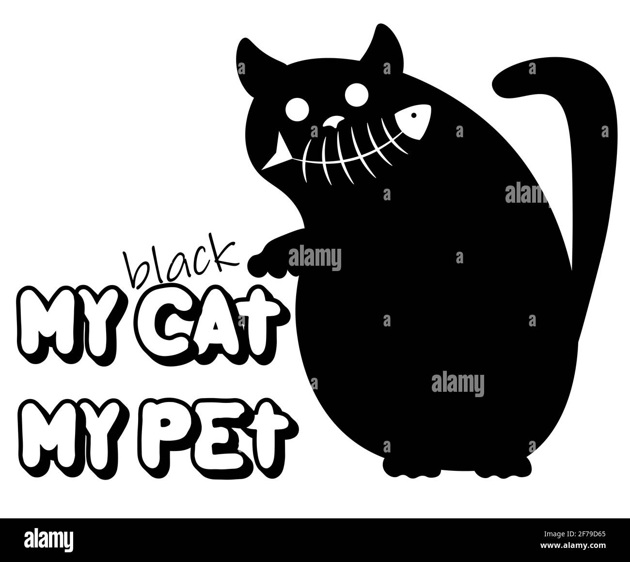 il mio gatto il mio animale domestico sta in piedi sulle sue gambe posteriori con uno scheletro di pesce sorridente 1 Illustrazione Vettoriale