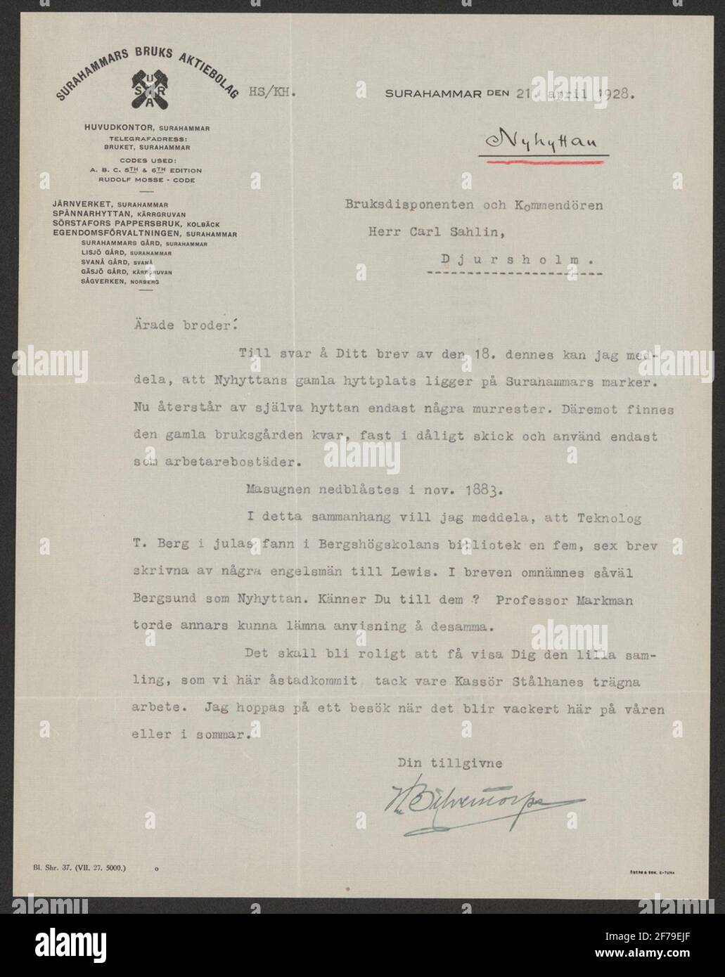 Surahammar Brokology.ur Collezione di storia della montagna Carl Sahlin. Foto Stock