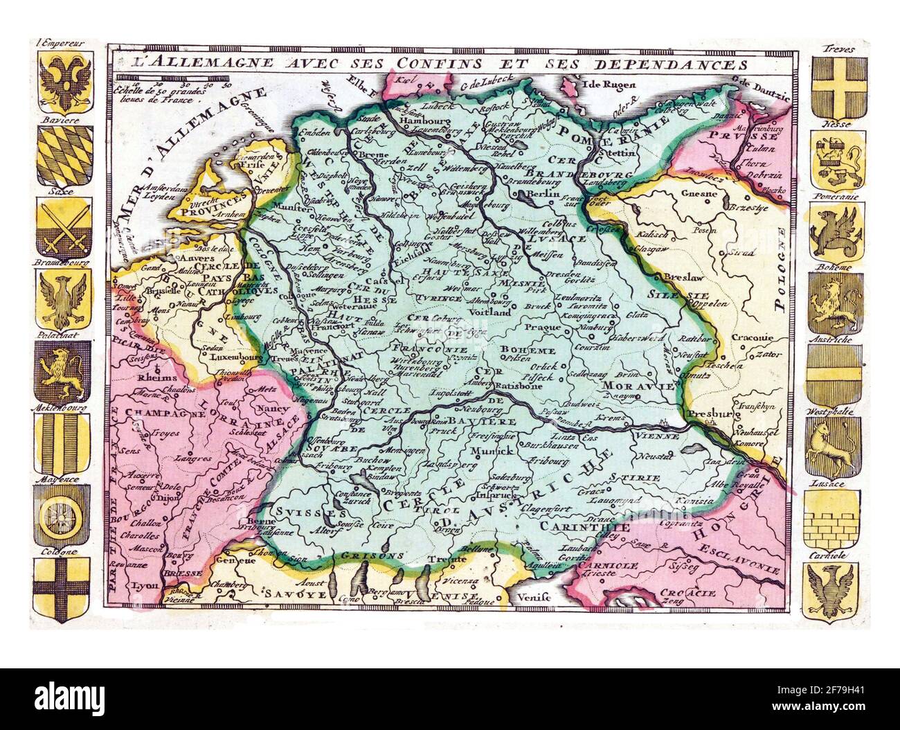 Mappa della Germania, incisione d'annata. Foto Stock