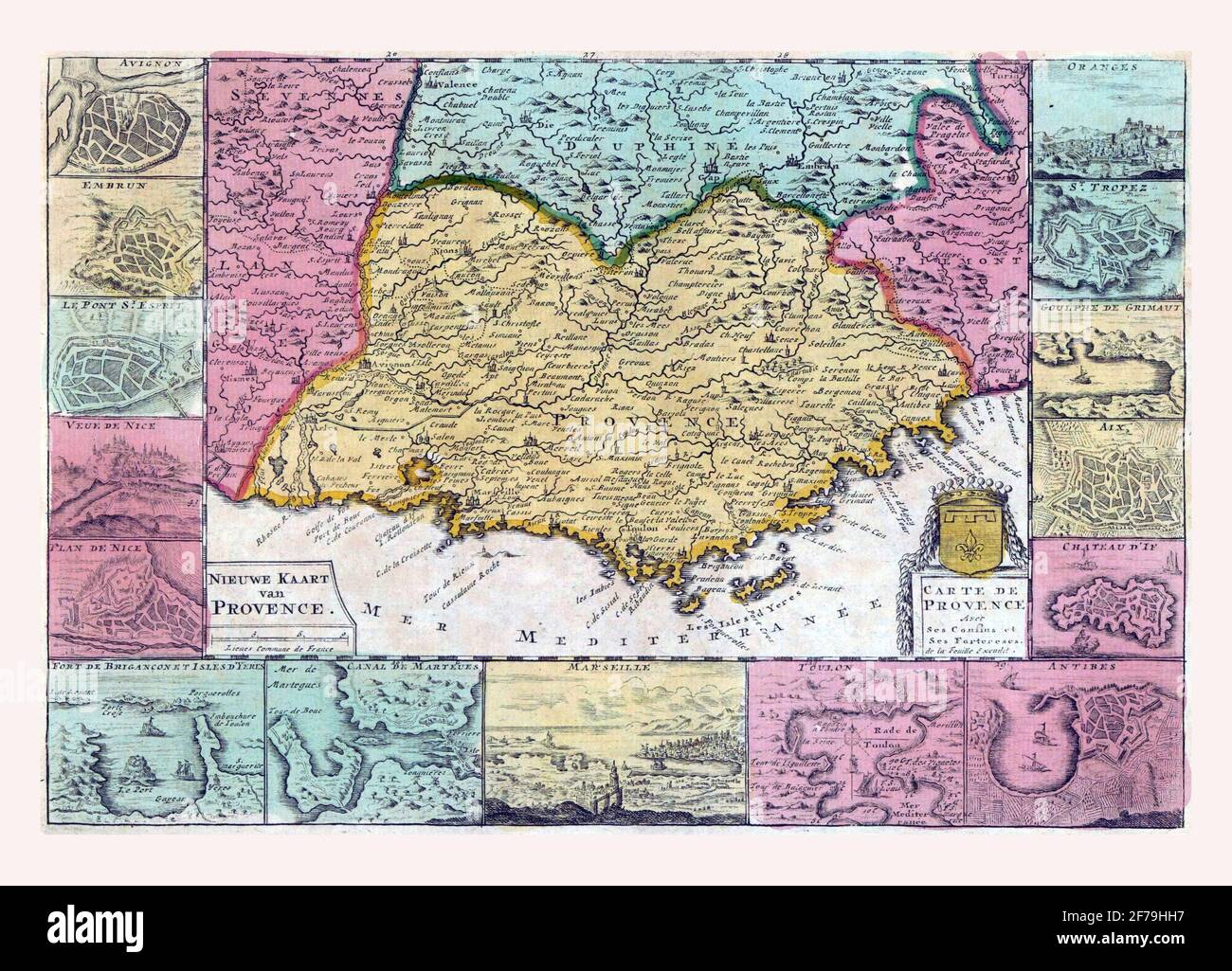 Mappa della Provenza, incisione d'epoca. Foto Stock