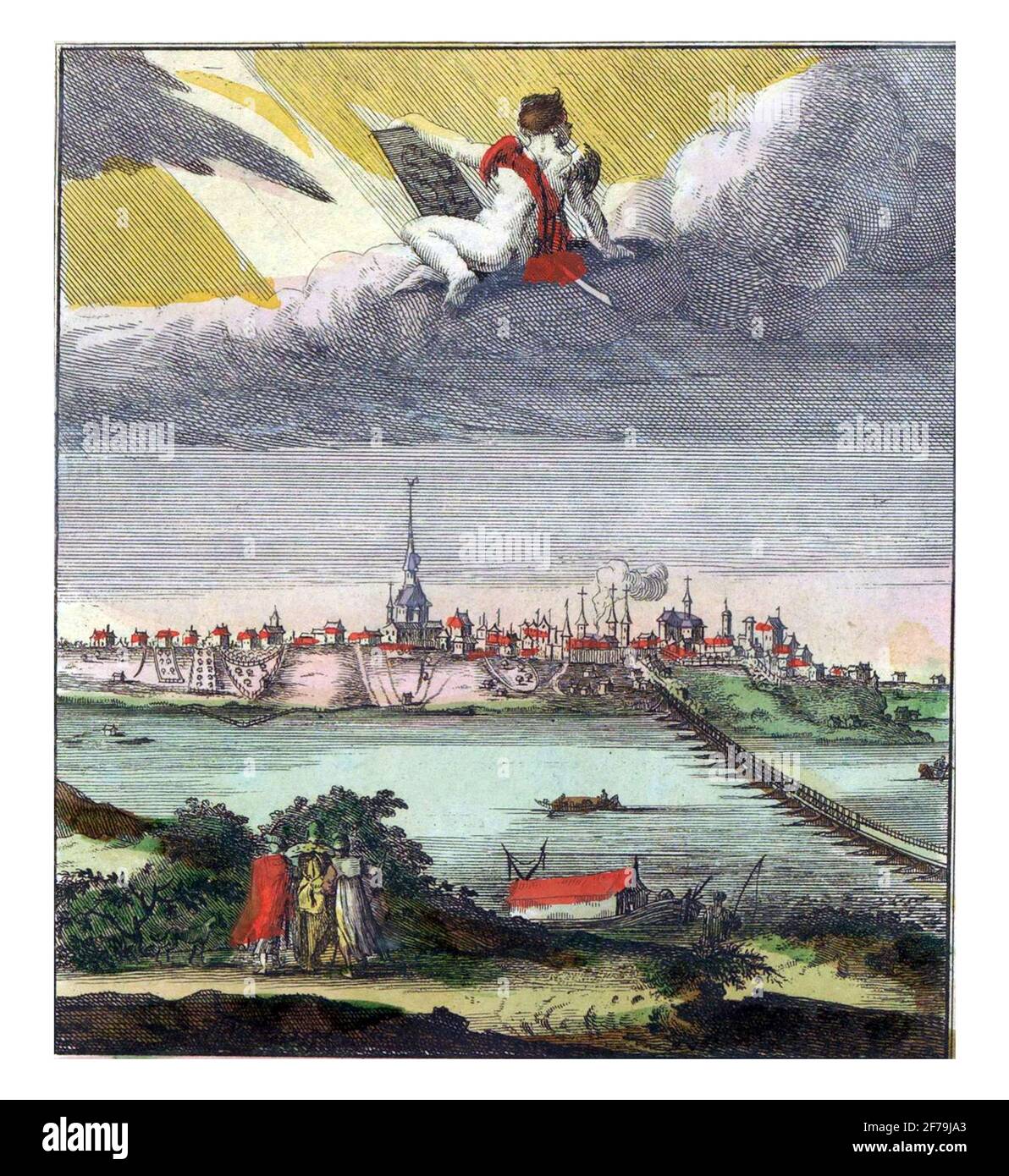 Vista di Varsavia, incisione d'epoca. Foto Stock