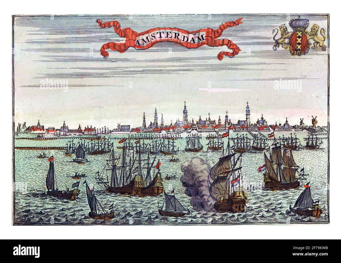 Vista di Amsterdam, incisione vintage. Foto Stock